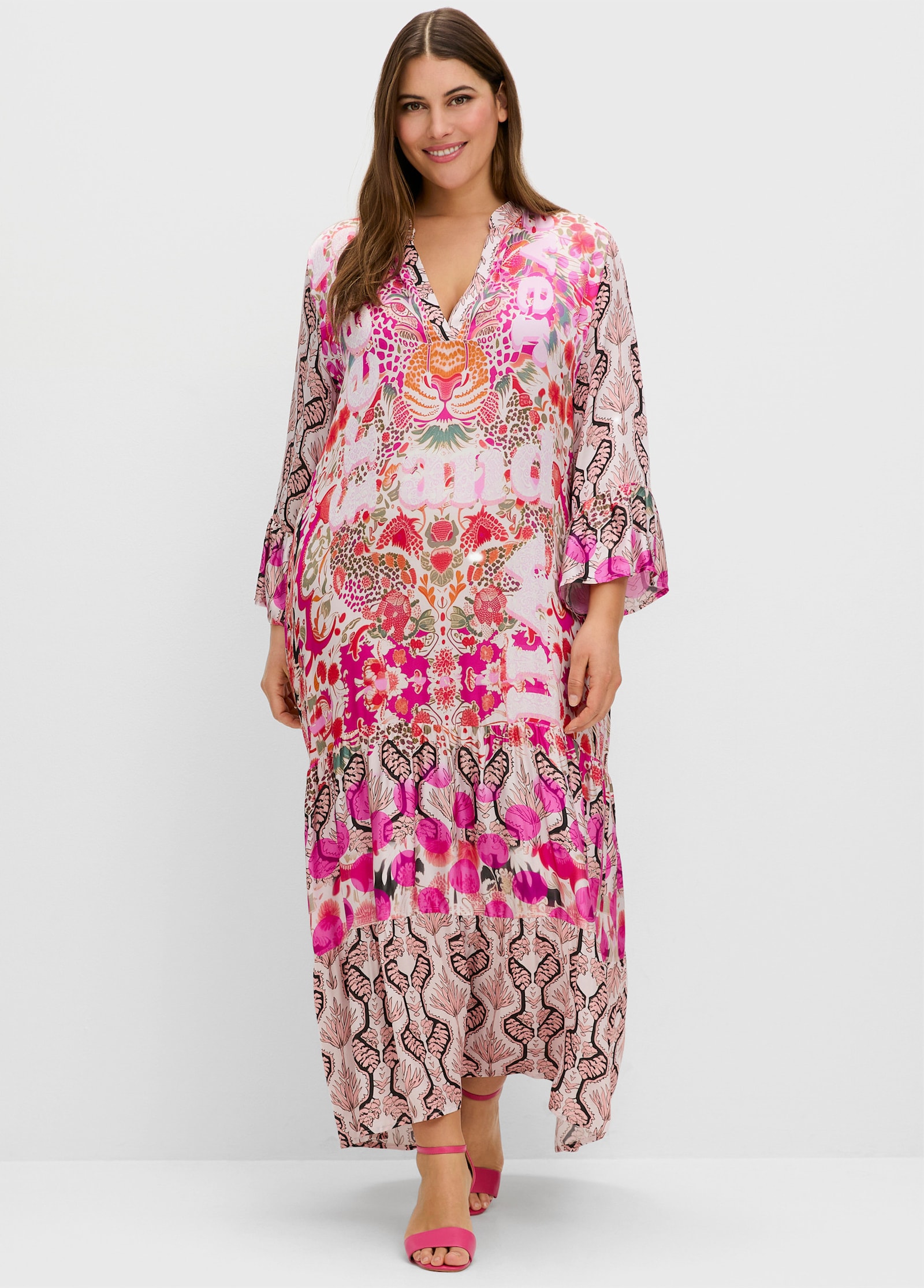 sheego loves miss goodlife Stufenkleid im Maxischnitt, mit Volants - pink gemustert