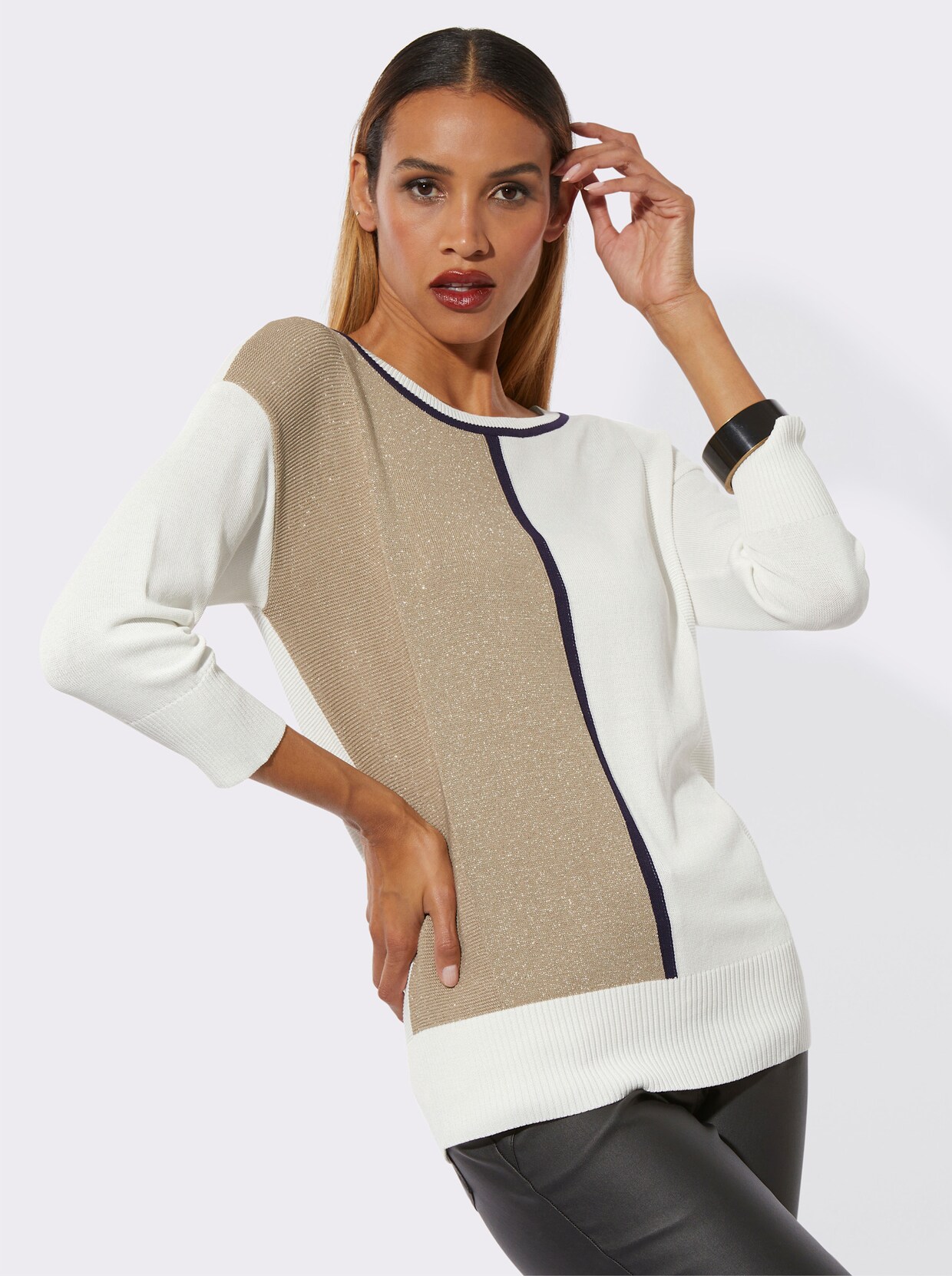Rundhalspullover - ecru-beige