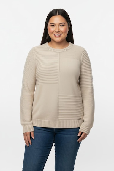 Rundhalspullover im Strickmuster-Mix - elfenbein