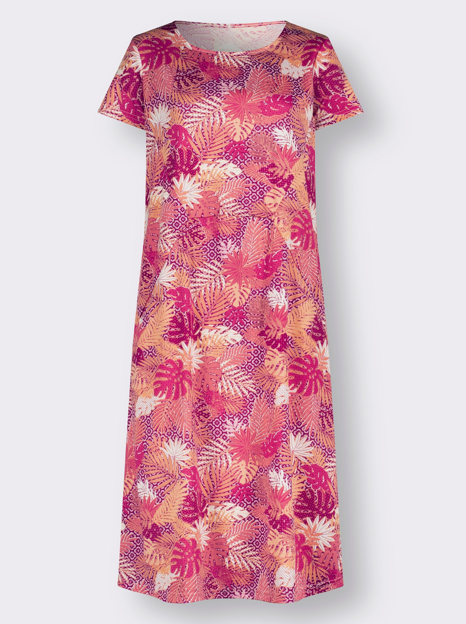 Jerseyjurk met bladerpatroon - fuchsia/papaja bedrukt