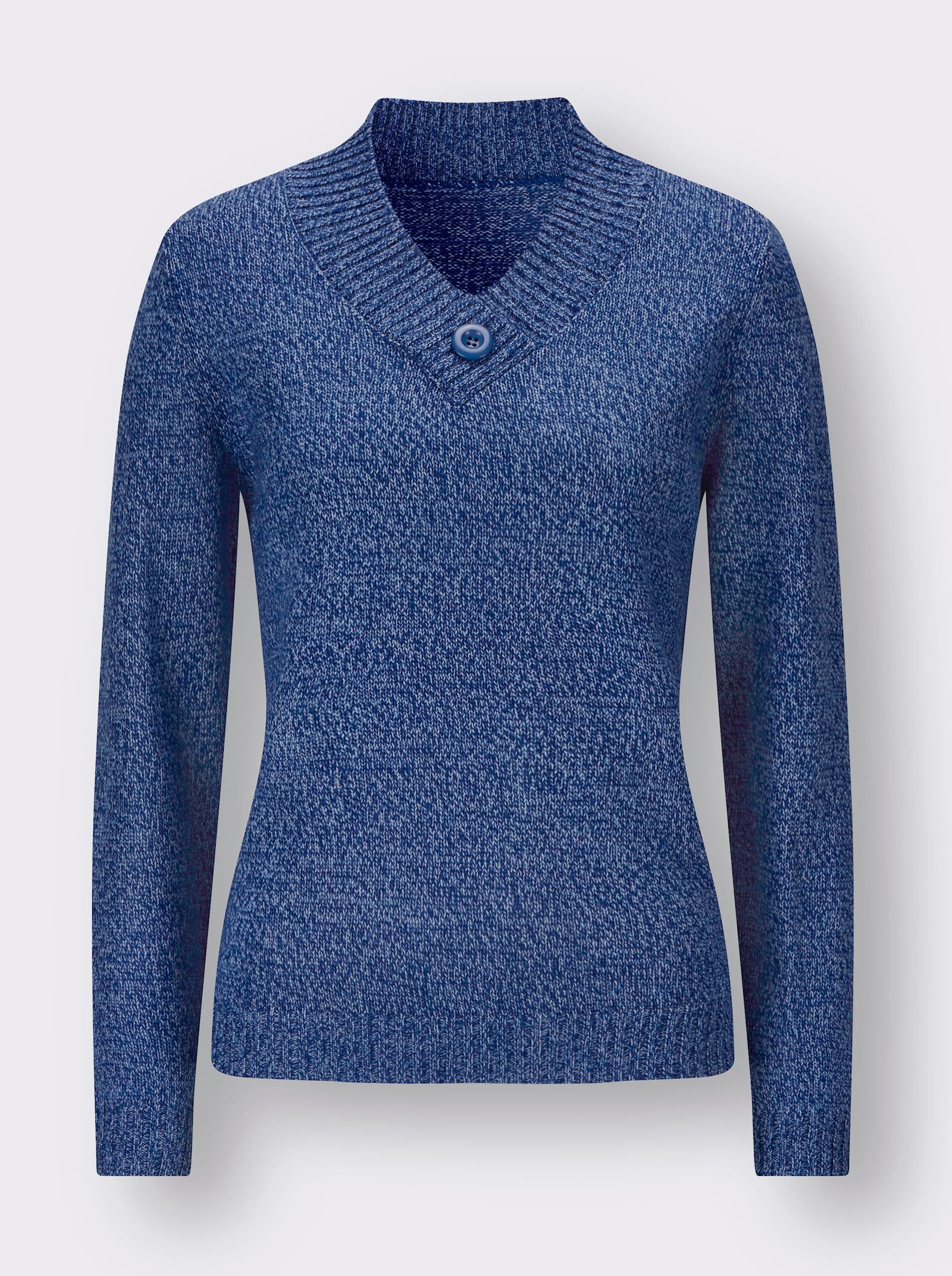 Langarm-Pullover mit V-Ausschnitt - royalblau-bleu-meliert