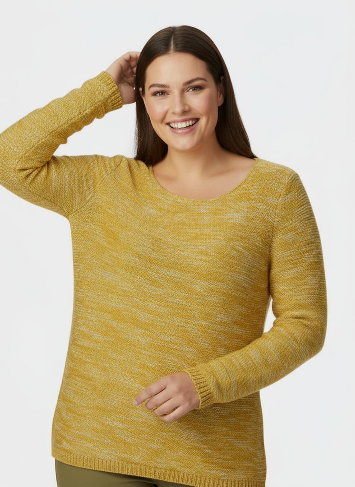 Rundhalspullover aus Melange-Strick - ocker-meliert