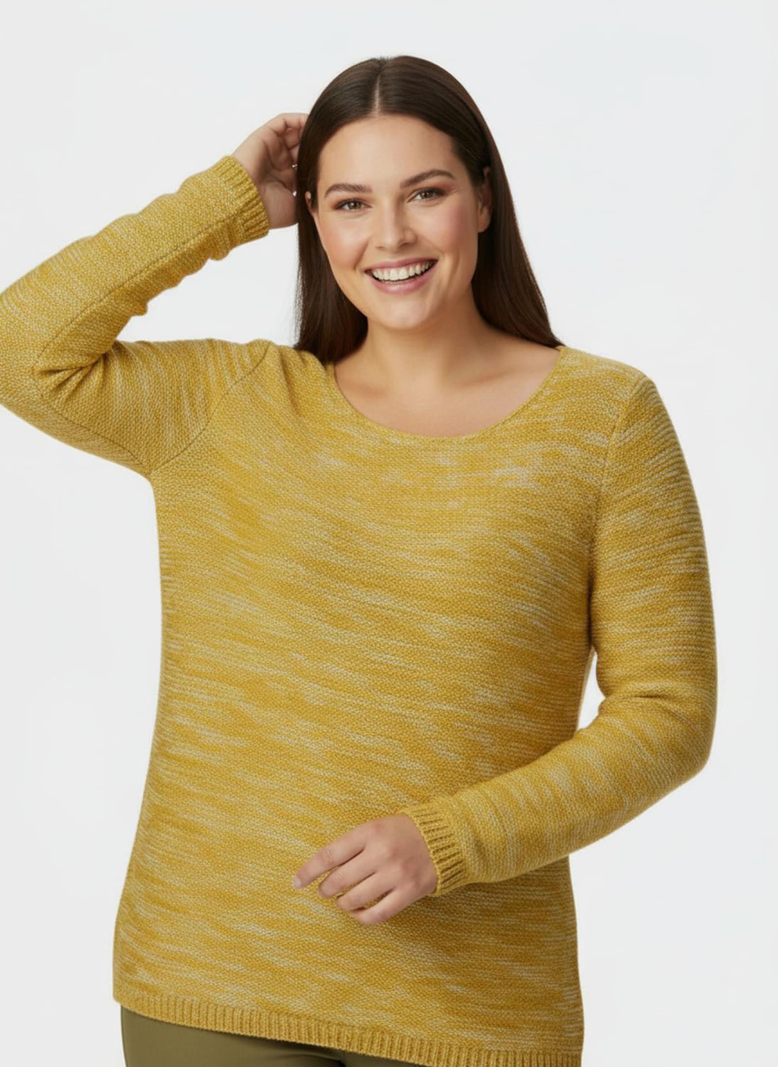 Rundhalspullover aus Melange-Strick - ocker-meliert