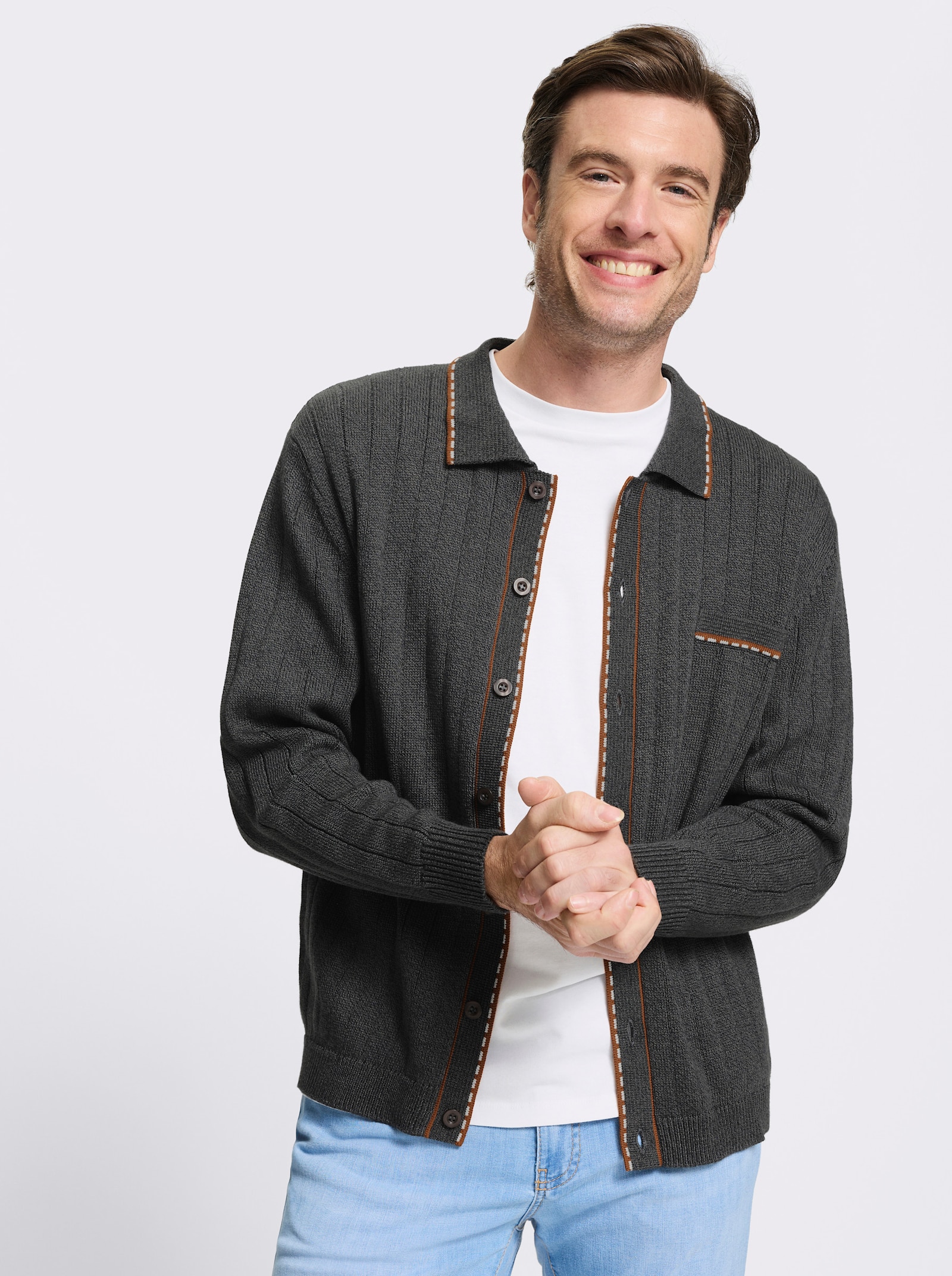 Marco Donati Strickjacke mit Ripp-Muster, 50% Baumwolle - anthrazit-meliert