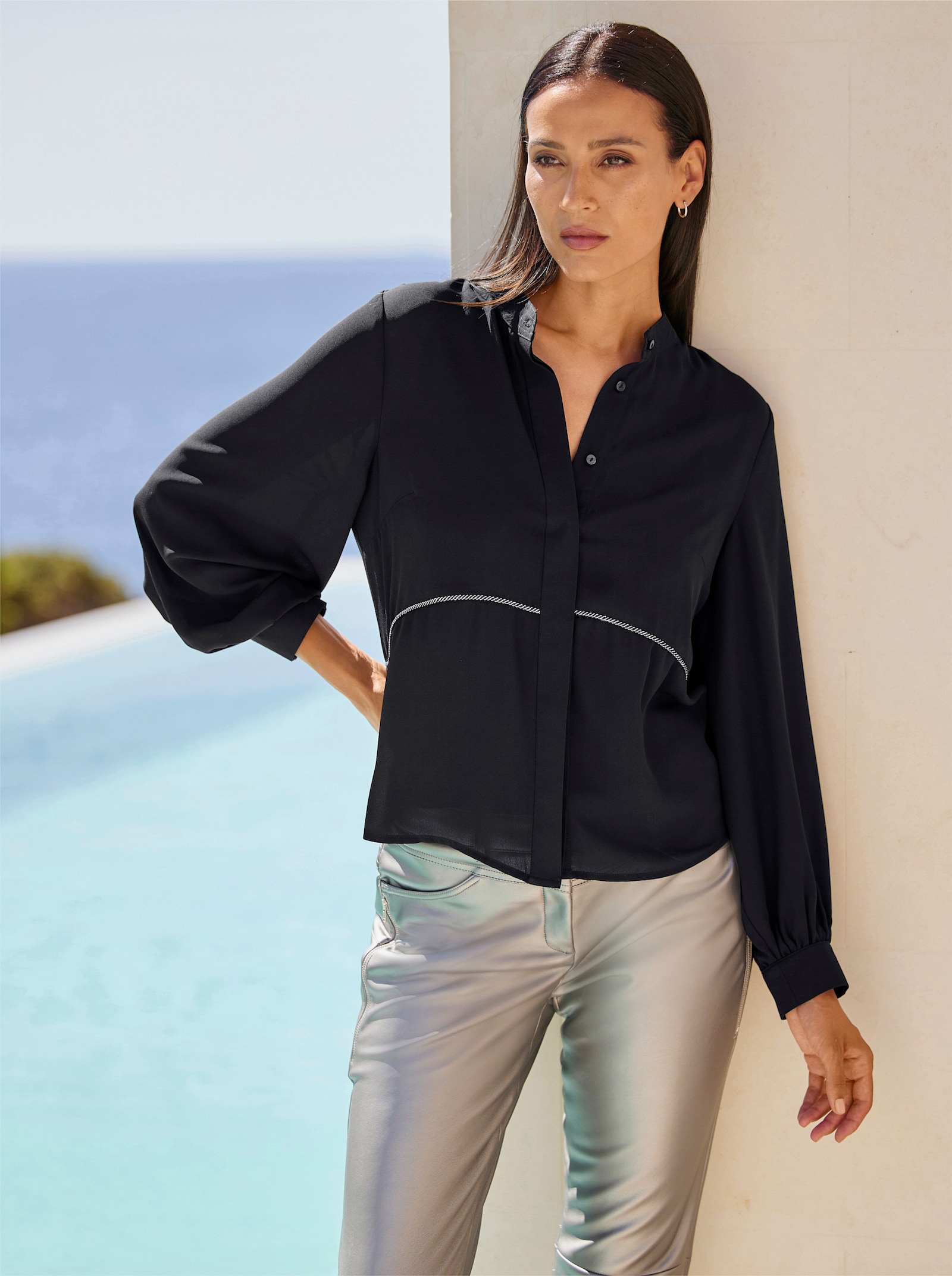 heine Blouse met lange mouwen en sierband - zwart