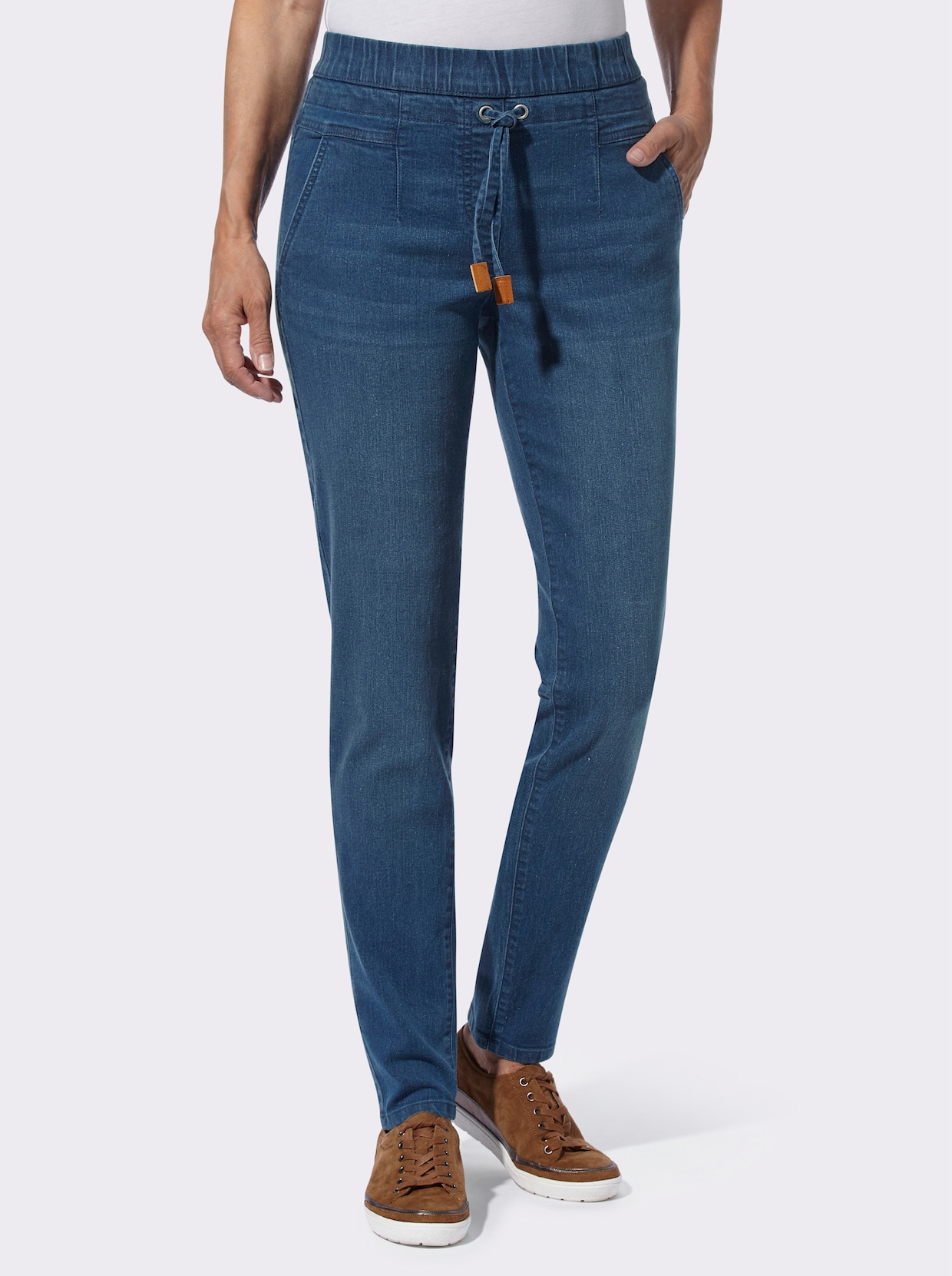 Jeans med resår - blue-stone-washed