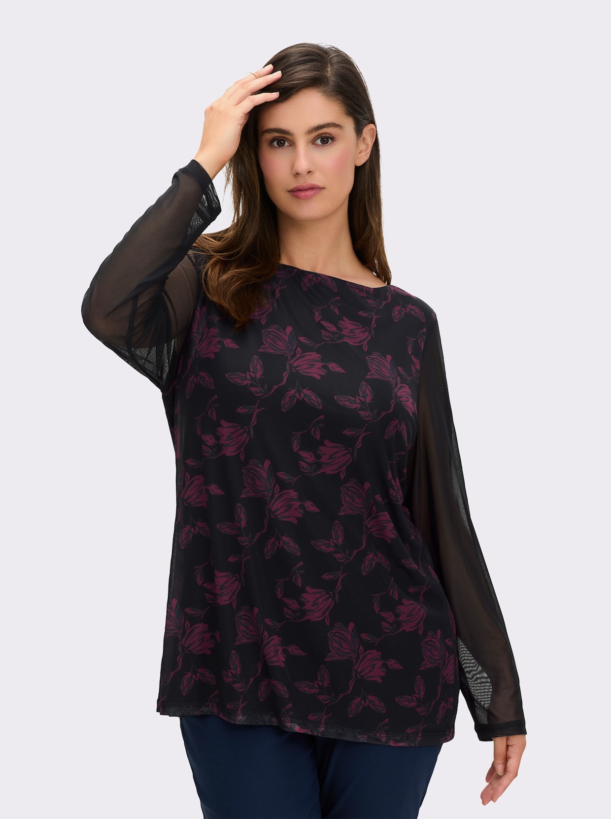 sheego Langarmshirt - schwarz-bedruckt