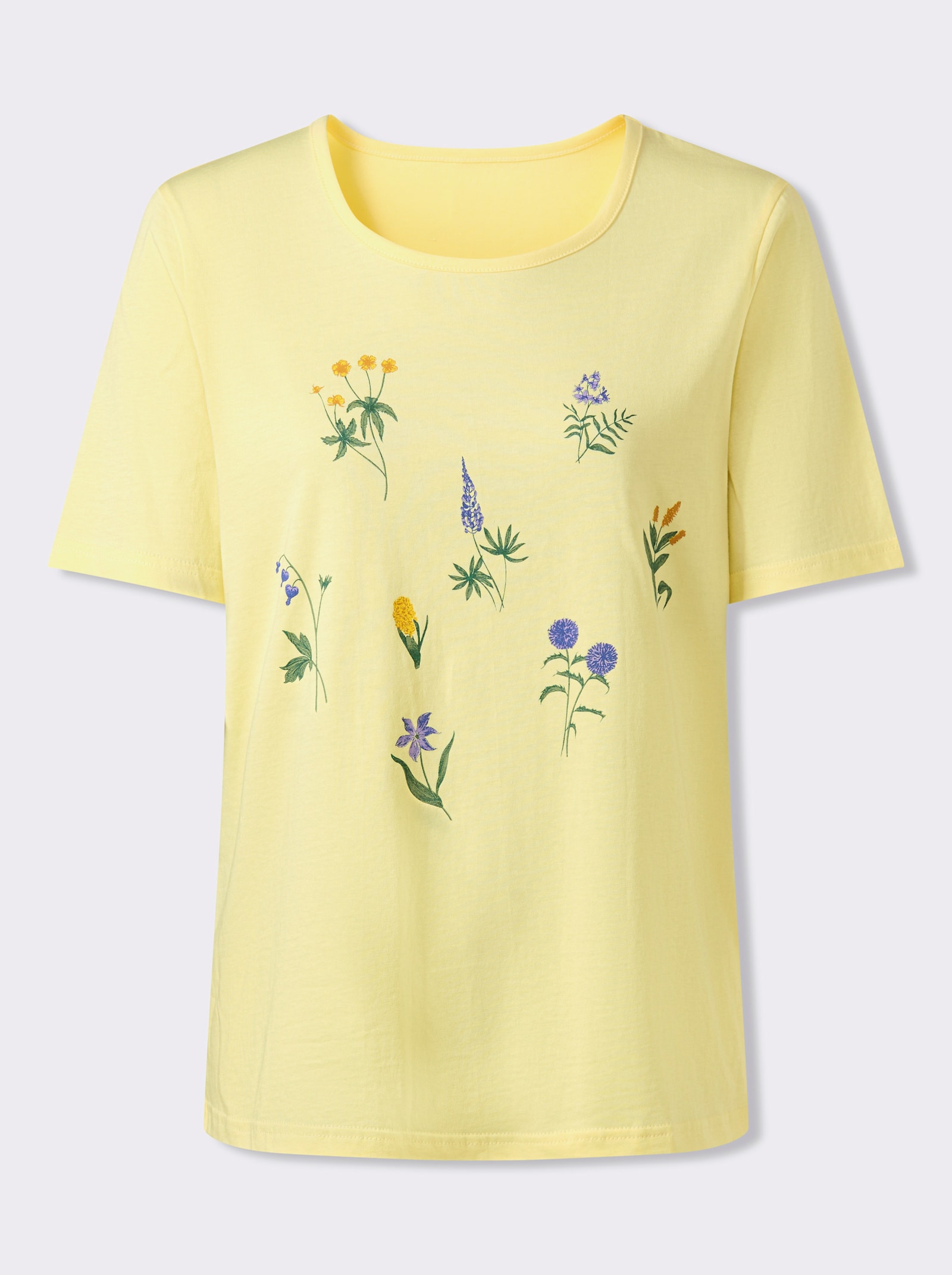 Kurzarmshirt mit Wiesenblumen-Druck - zitrone
