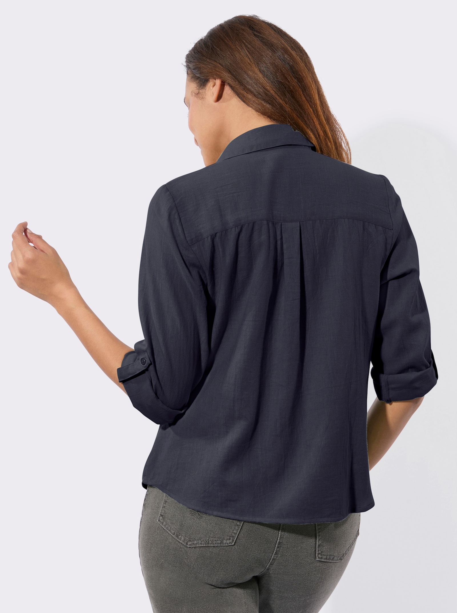 Flanellbluse mit Karomuster-Details - marine