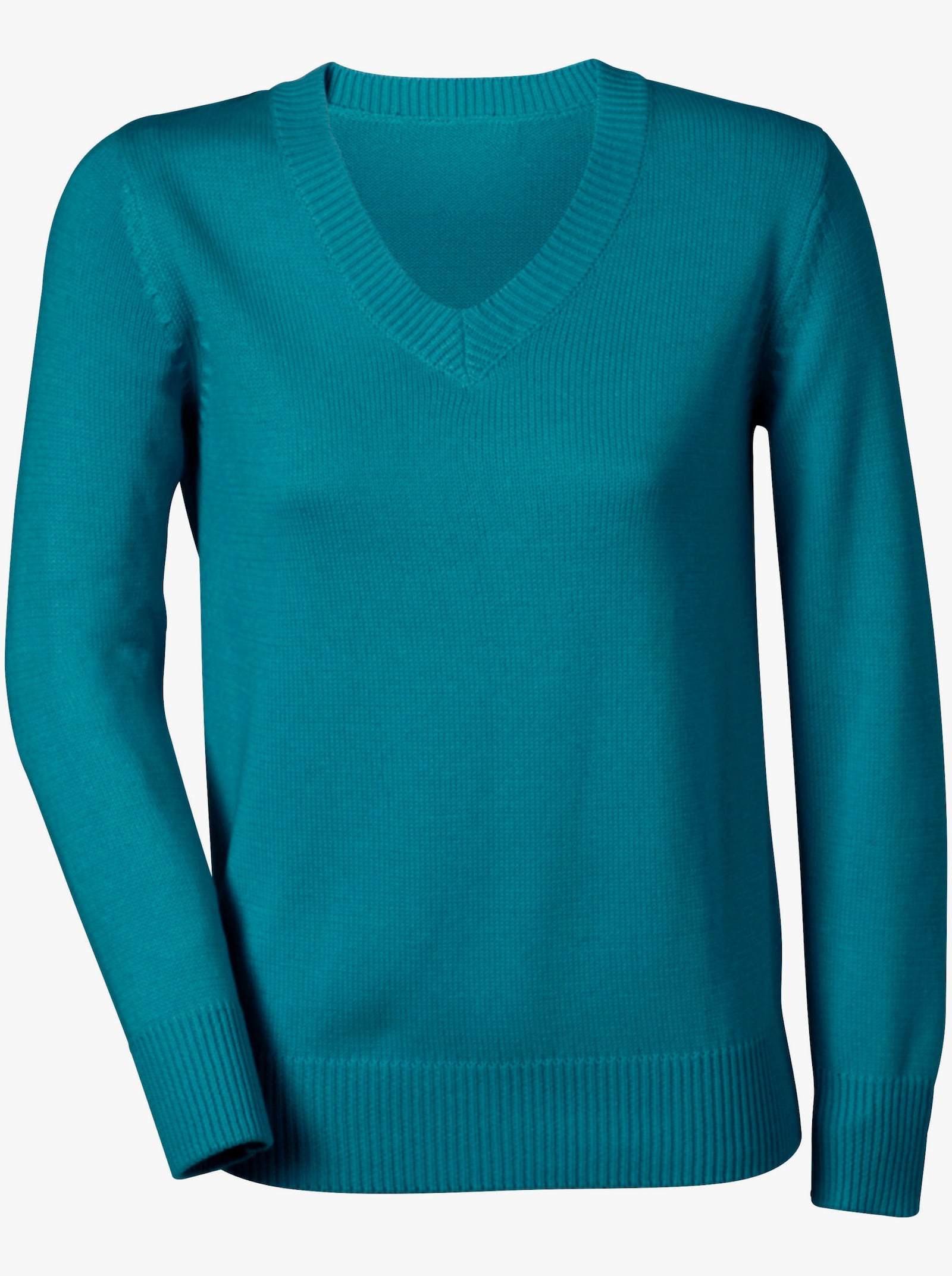 V-Ausschnitt-Pullover mit Baumwolle - petrol
