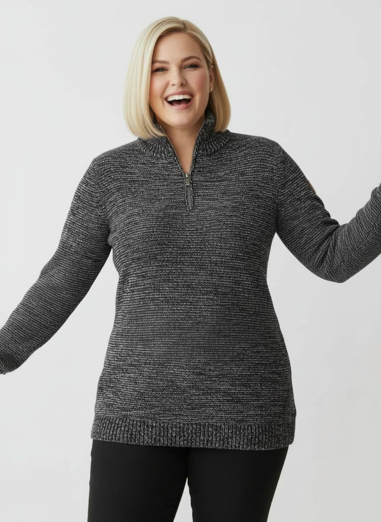 Troyer mit gerippten Abschlüssen - schwarz-meliert