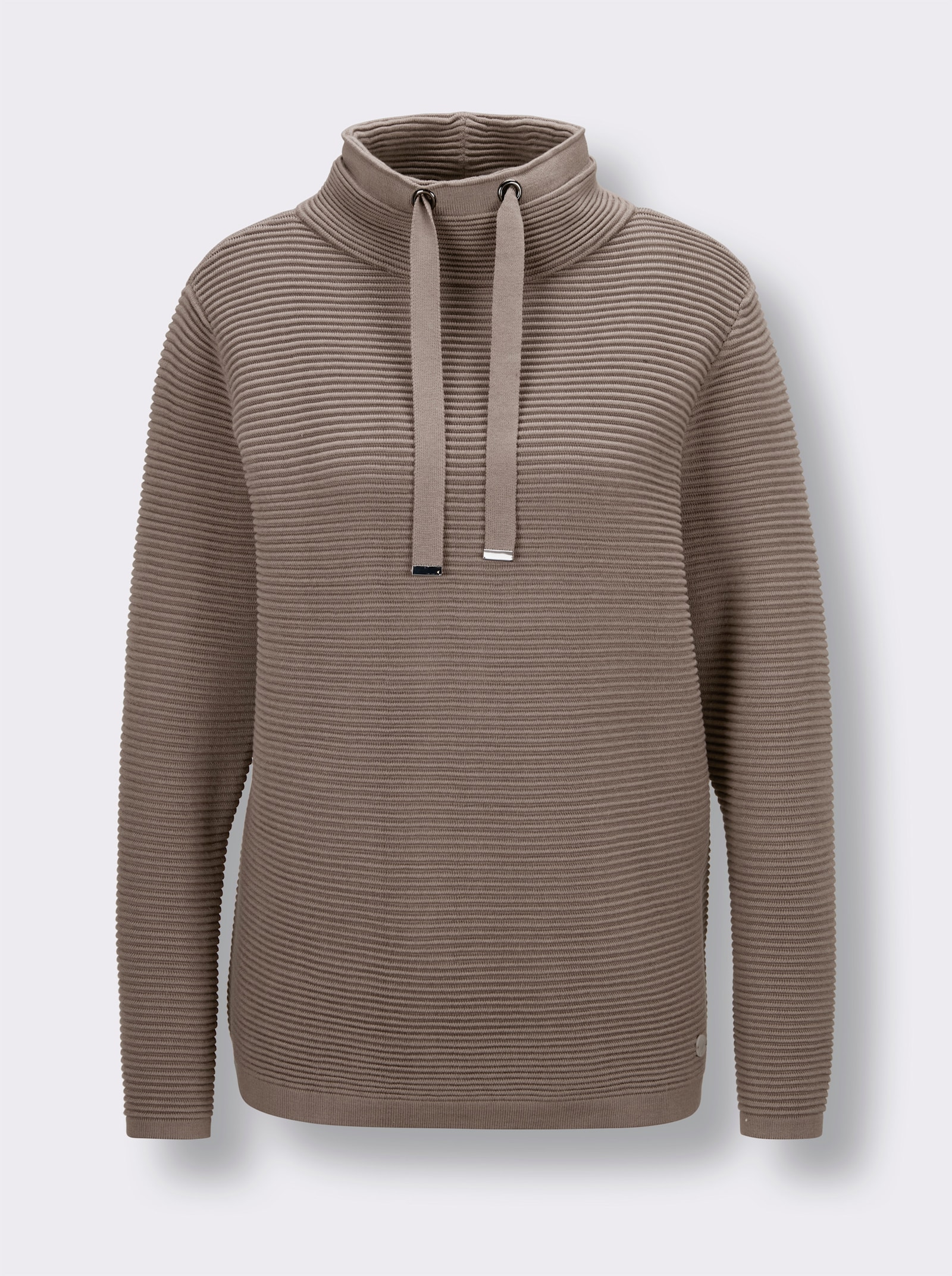 CREATION L PREMIUM Langarm-Pullover mit Ripp-Struktur - sesam-meliert