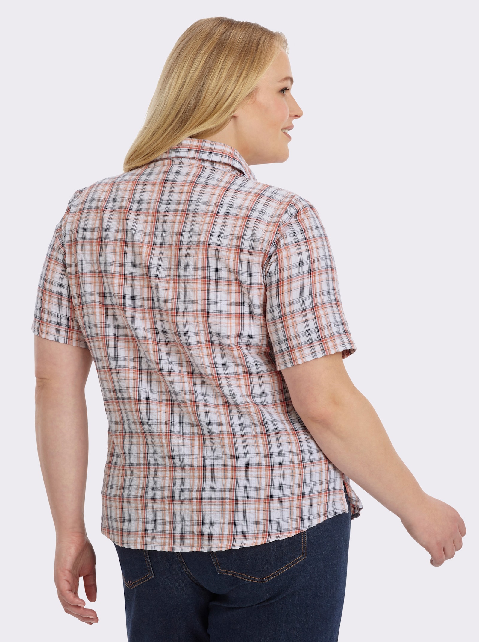 Baumwollbluse aus Seersucker - grapefruit-kariert