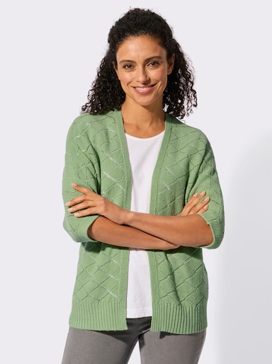 Ajourstrickjacke mit Fledermausärmeln - eucalyptus