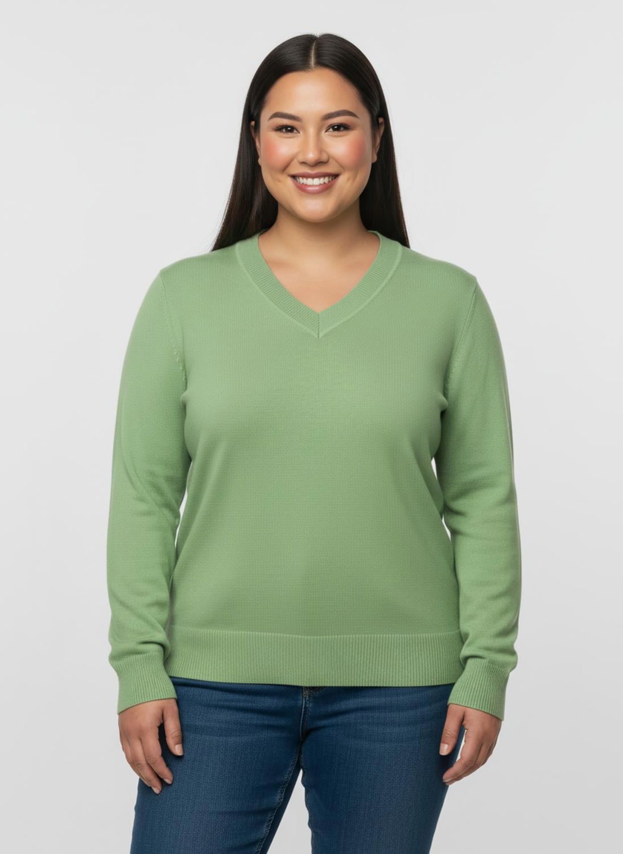 V-Ausschnitt-Pullover aus Feinstrick - apfel