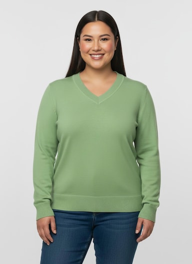 V-Ausschnitt-Pullover aus Feinstrick - apfel