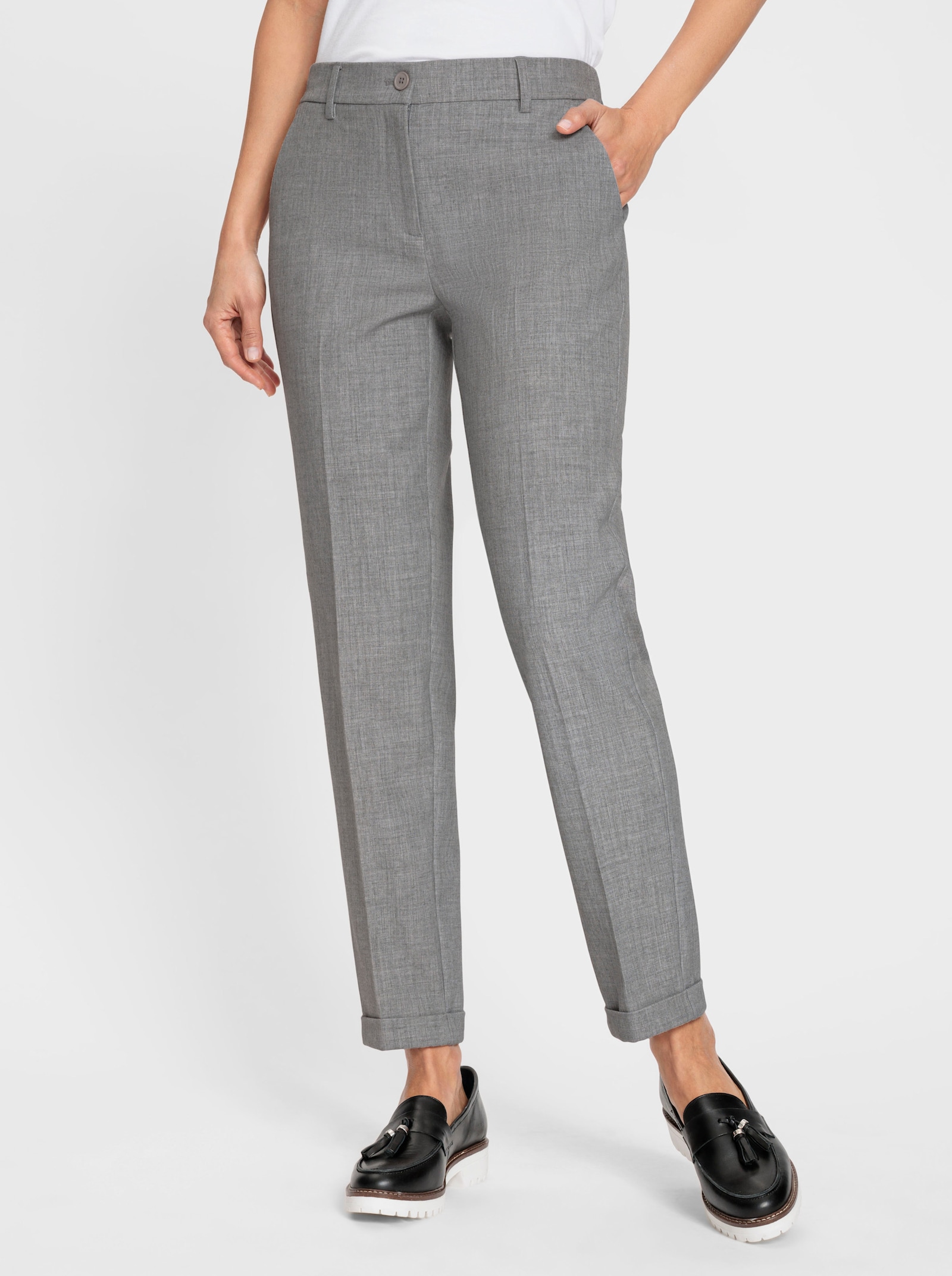 Hose mit Bügelfalten - hellgrau-meliert