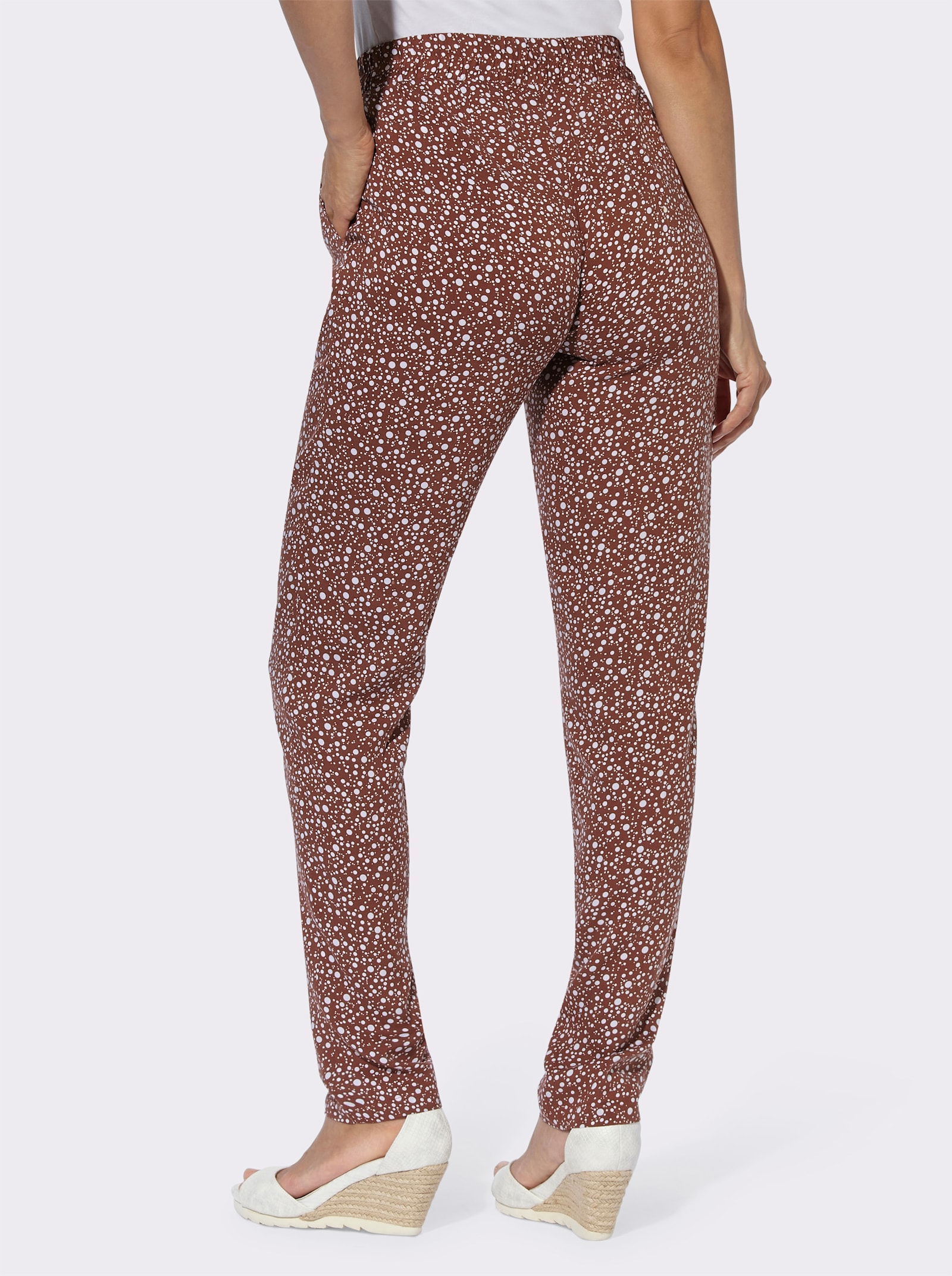 Schlupfhose mit Dehnbund - rotbraun-weiß-bedruckt