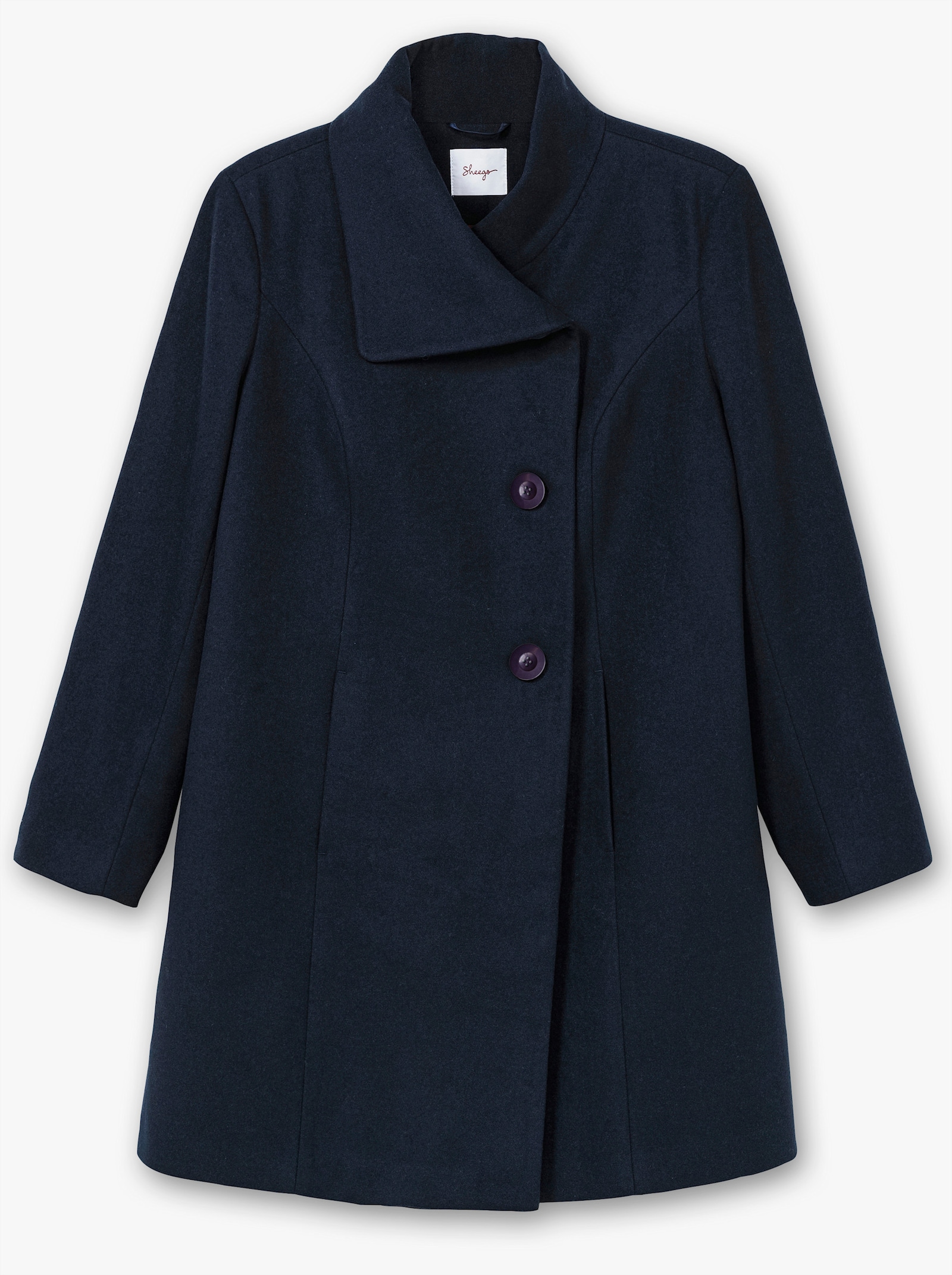 sheego Manteau court avec col asymétrique - bleu foncé