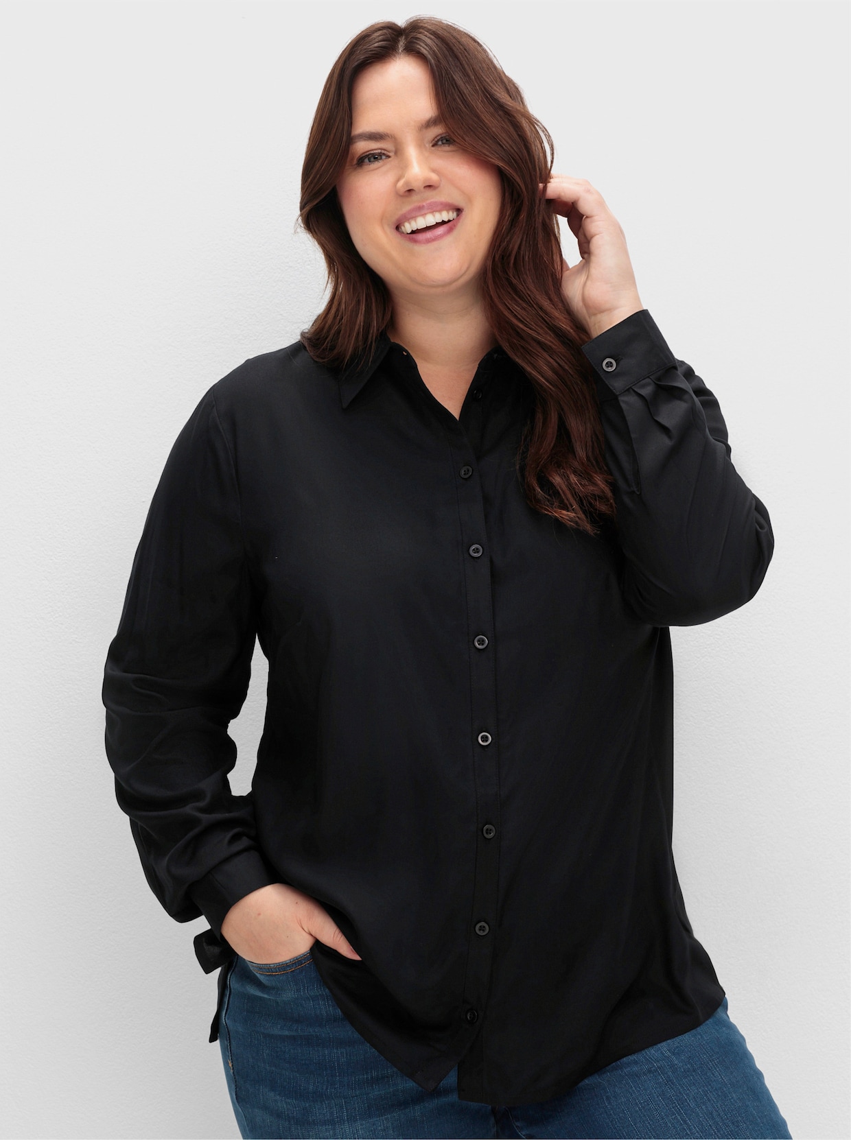 sheego Hemdbluse - schwarz + schwarz-bedruckt