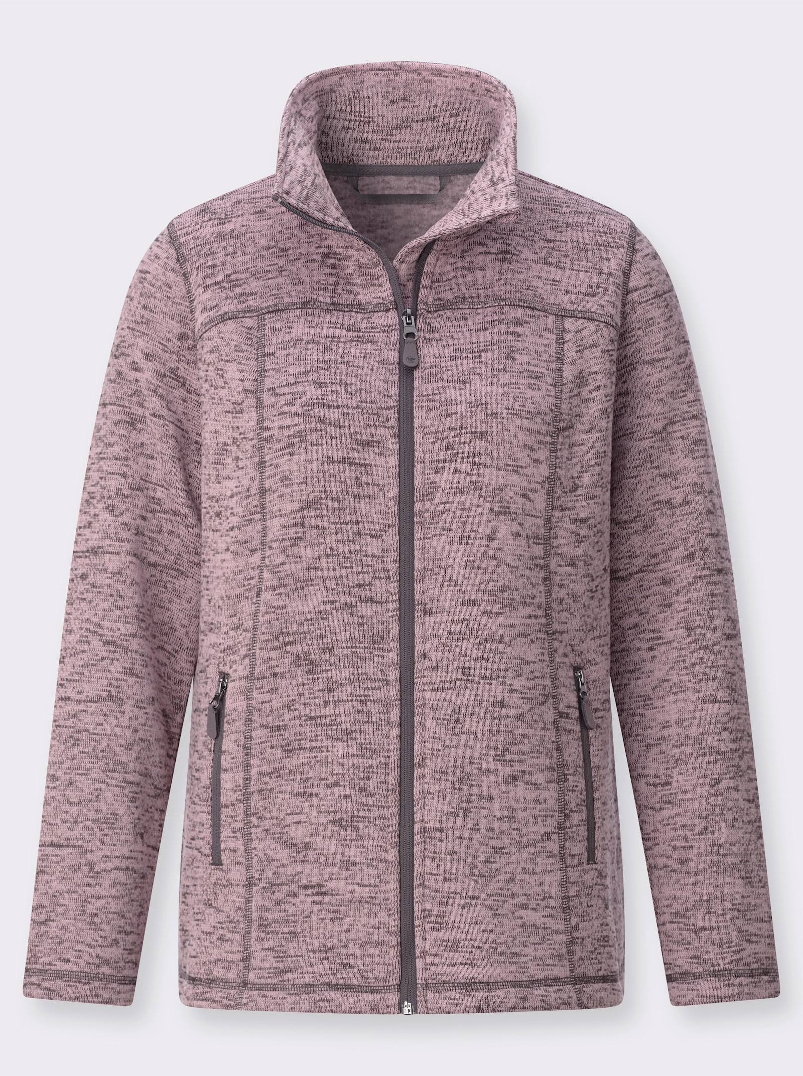 Strickfleece-Jacke mit Teilungsnähten - rosé-meliert