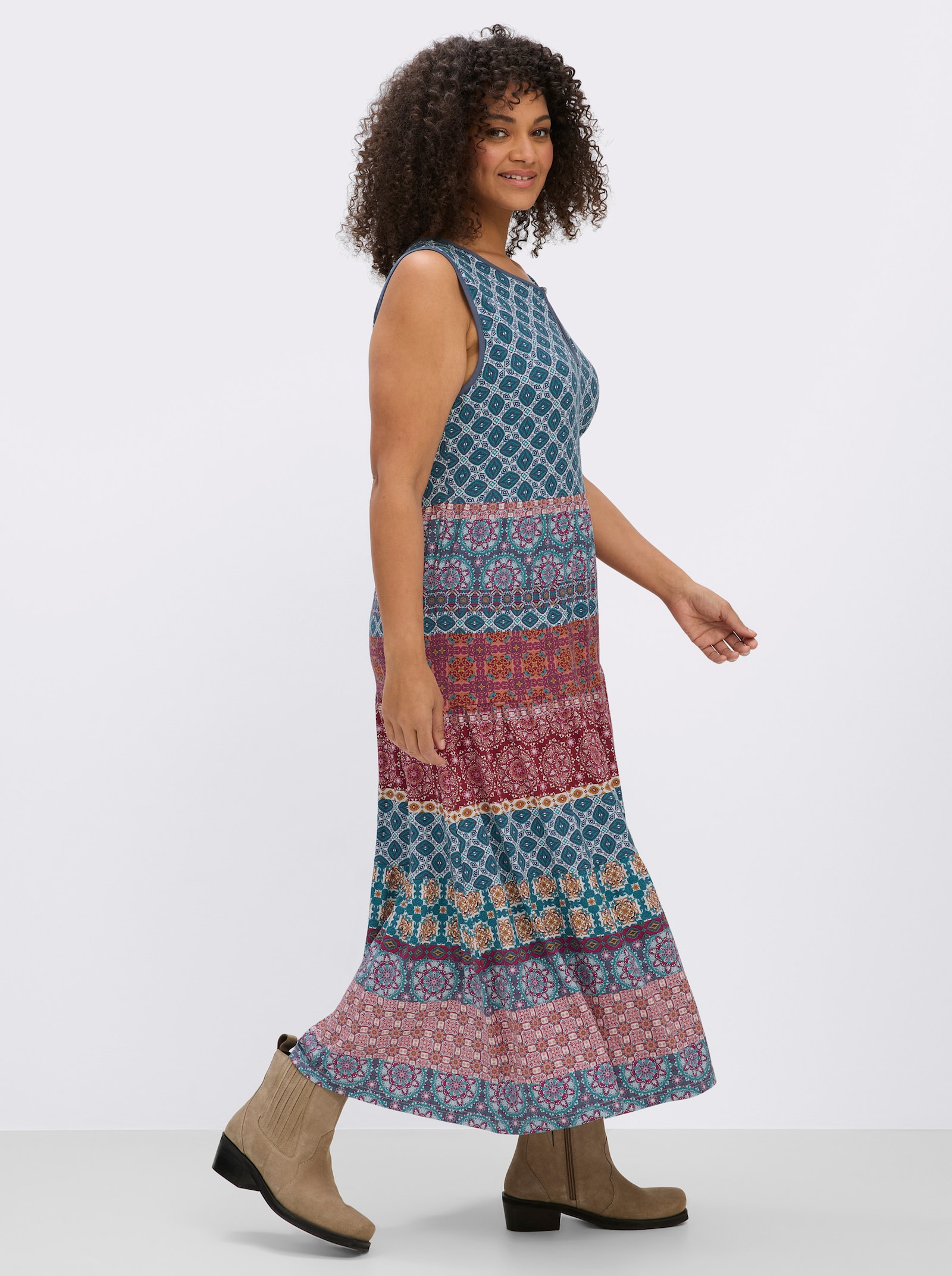 Stufenkleid mit Ornament-Druck - jeansblau-kirsche-bedruckt