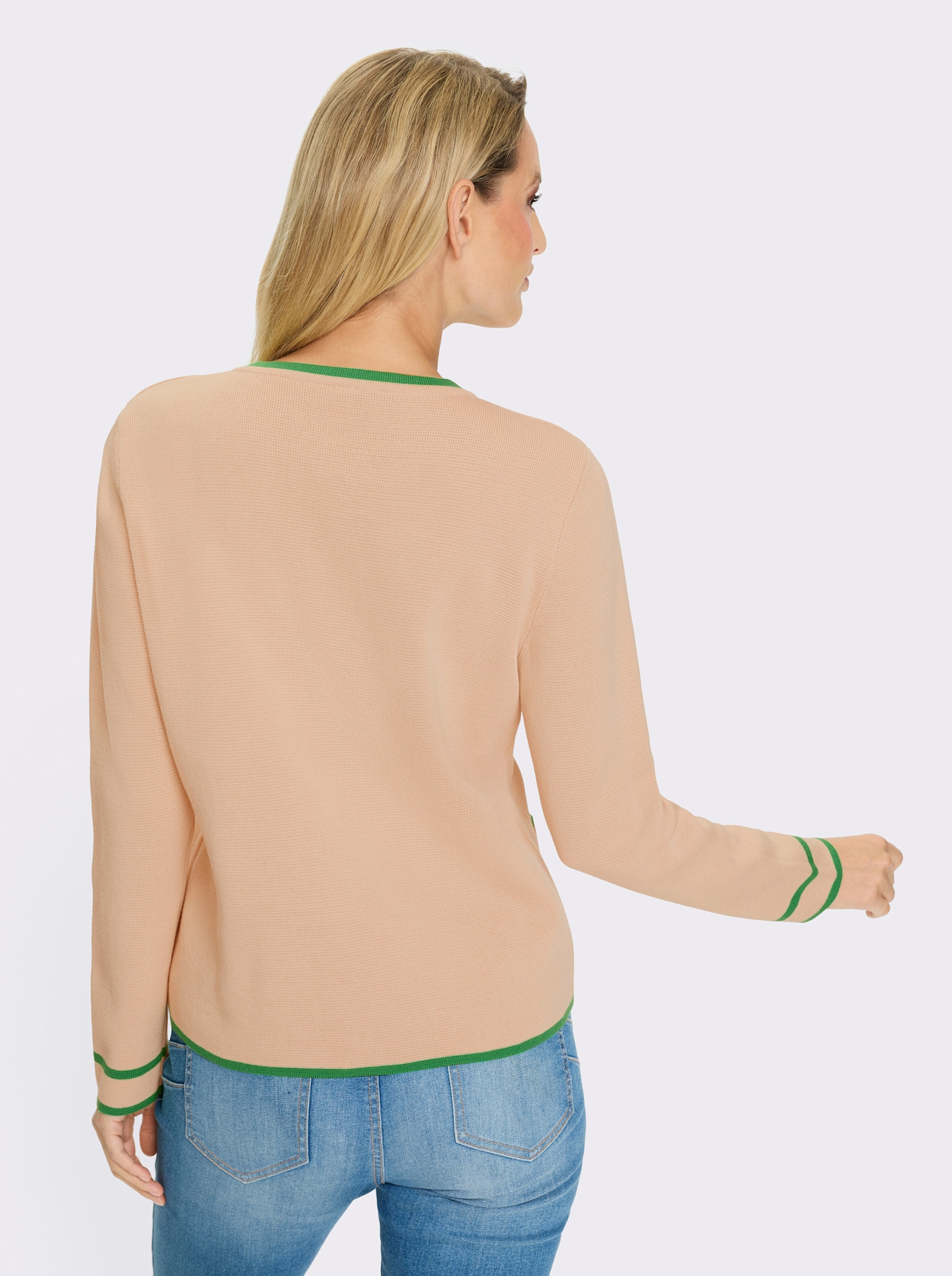 heine Feinstrickjacke mit Kontrast-Details - sand