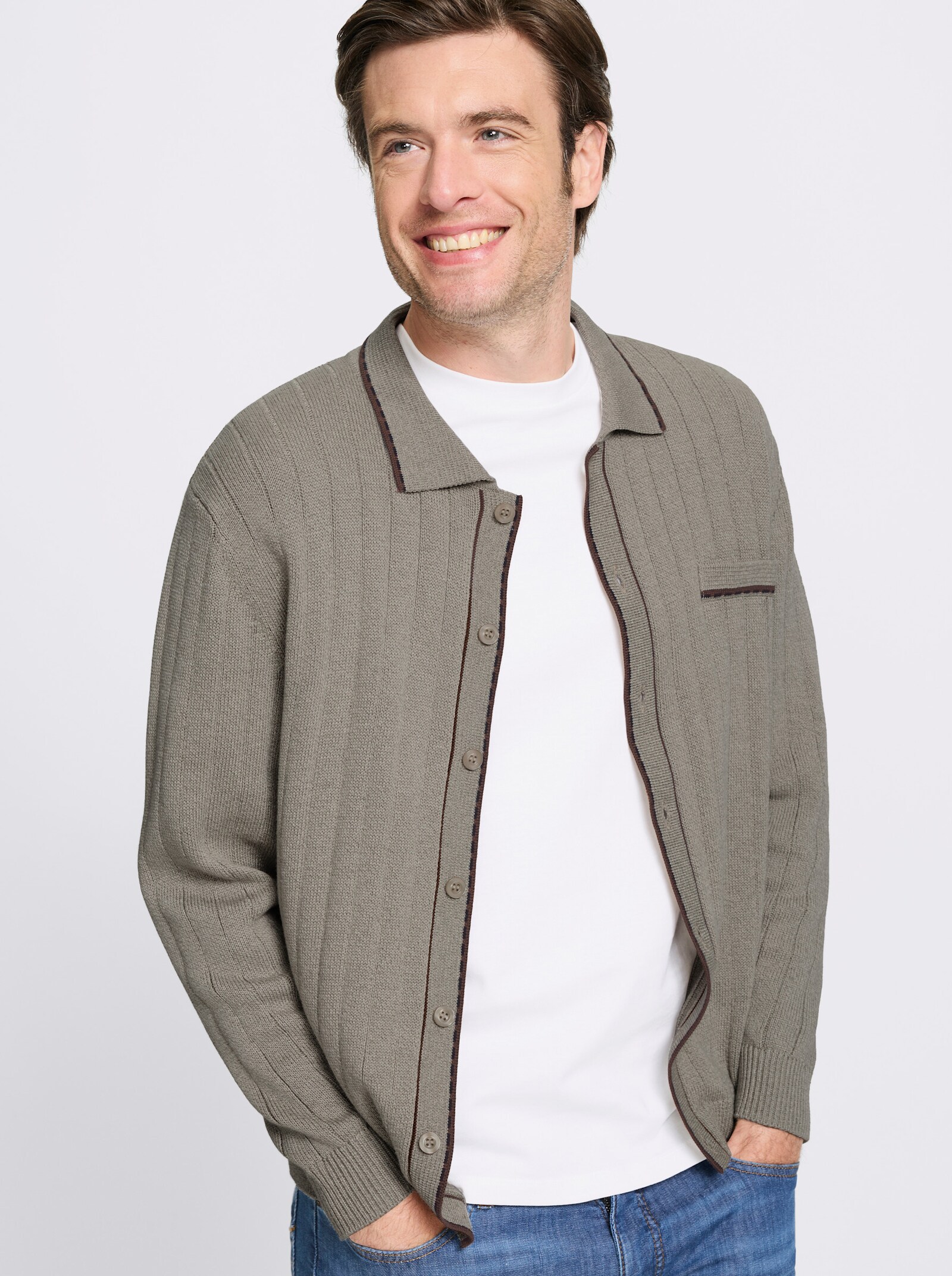 Marco Donati Strickjacke mit Ripp-Muster, 50% Baumwolle - sesam-meliert