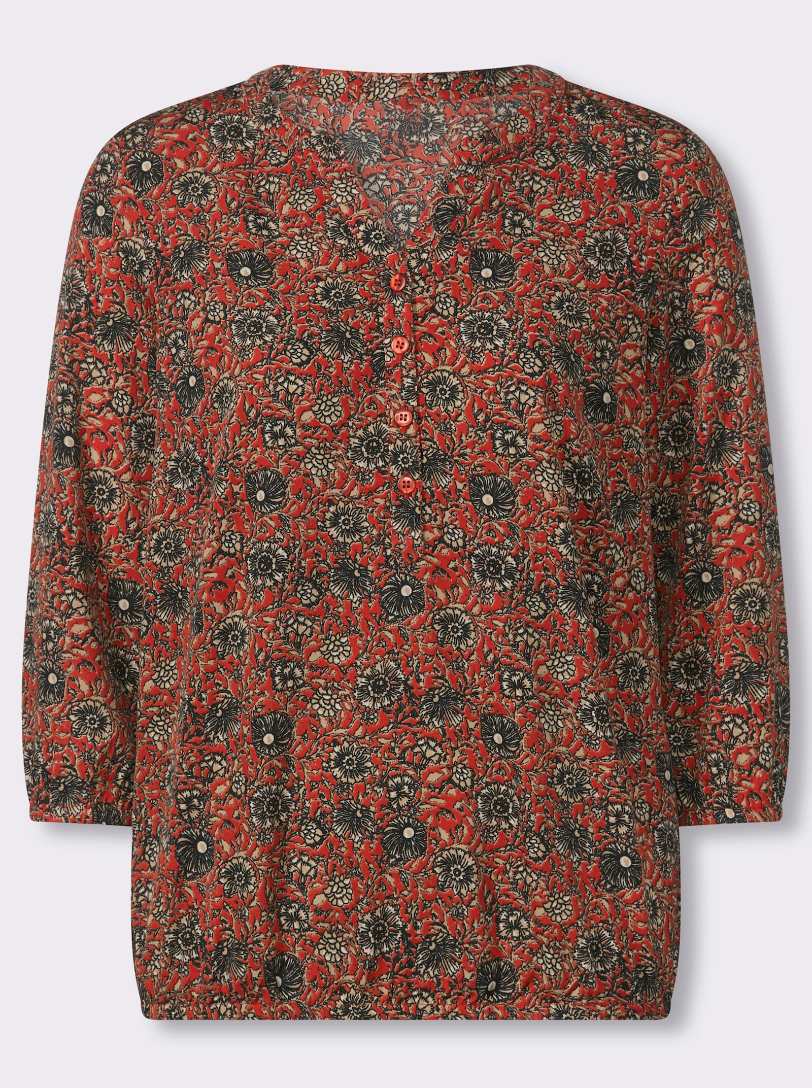 Druckbluse in Schlupfform - erdbeere-camel-bedruckt