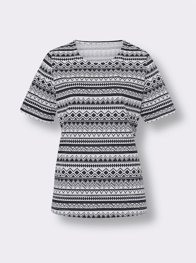 Kurzarmshirt - weiß-marine-bedruckt