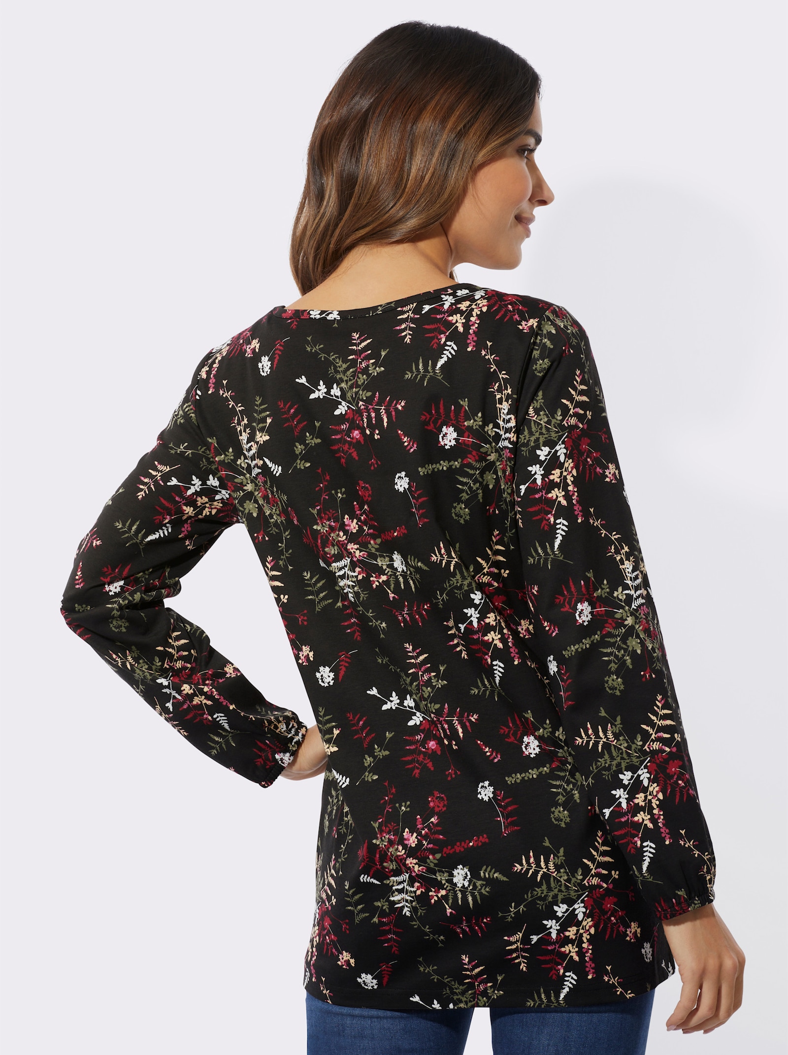 Longshirt in A-Form, bedruckt - schwarz-kirsche-bedruckt