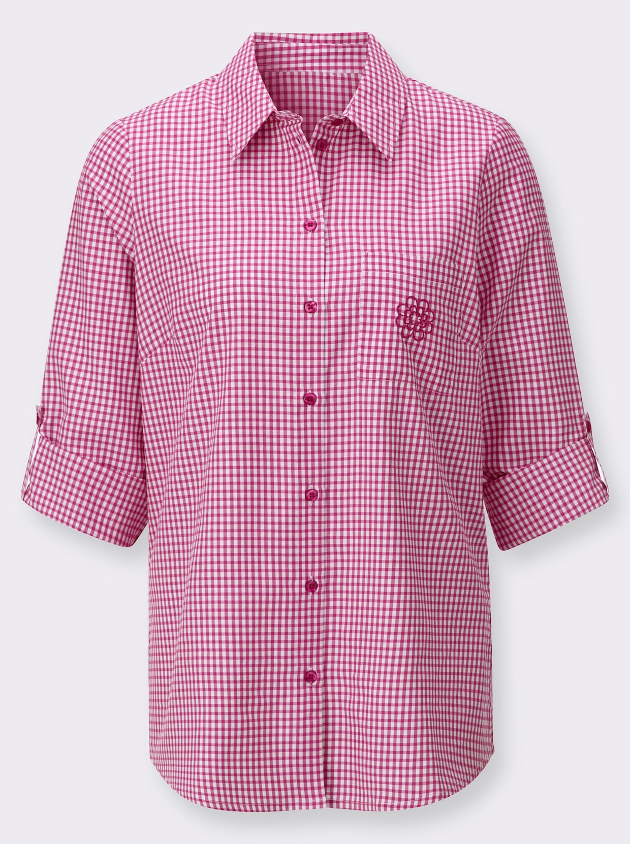 Longbluse - fuchsia-weiß-kariert