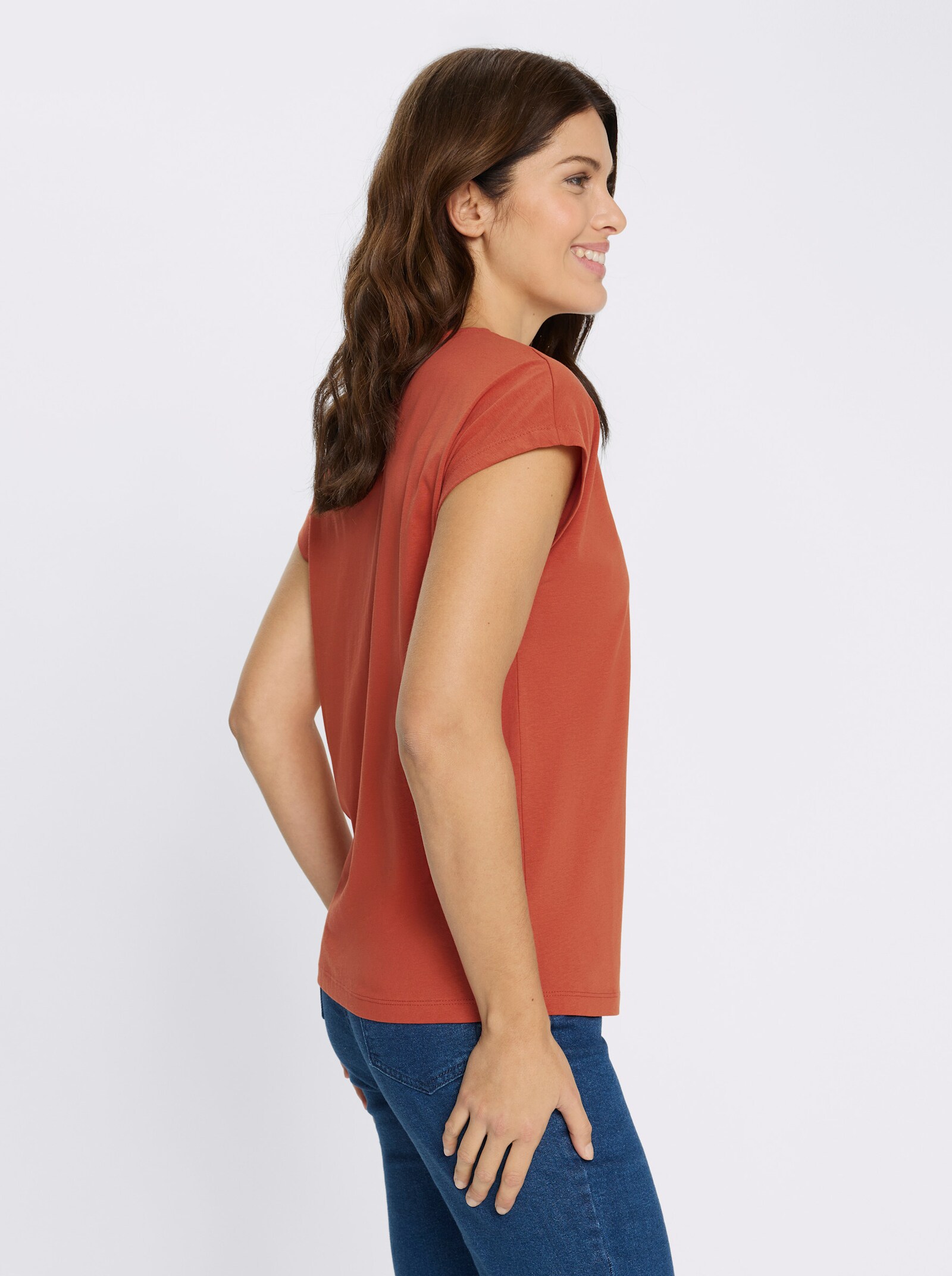 Kurzarmshirt mit Lettering-Print - terra-weiß