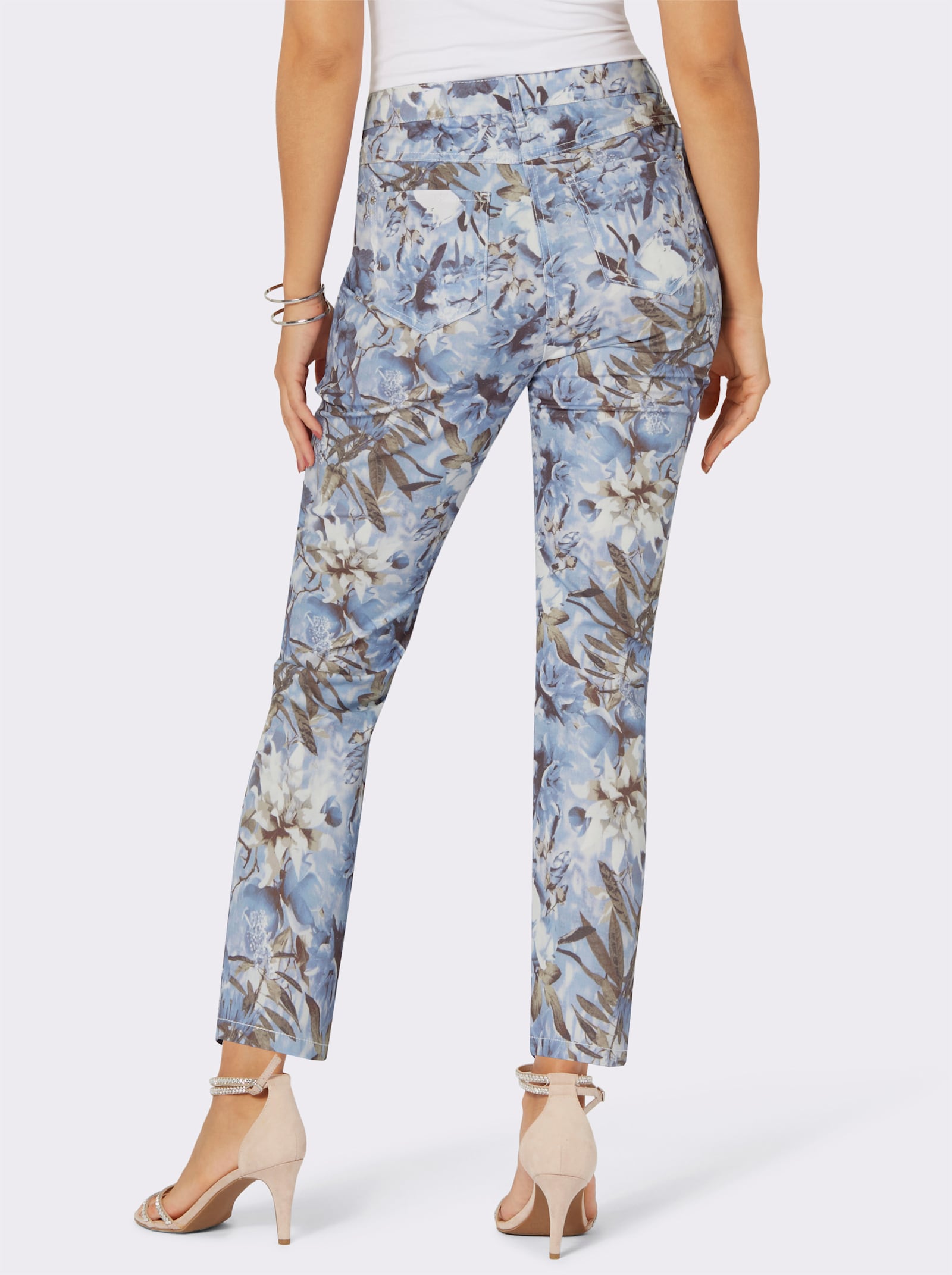 7/8-jeans in Cotton-made-in-Africa-kwaliteit - lichtblauw/ecru bedrukt