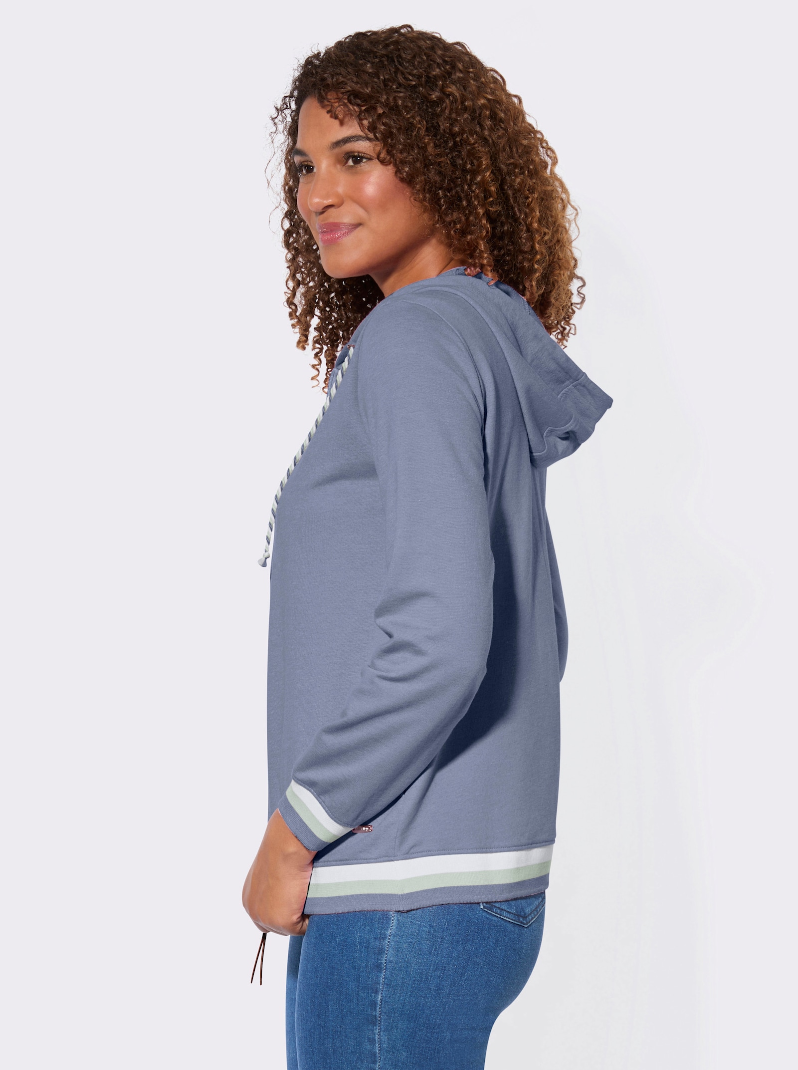 Shirtjacke mit Kontrast-Rippbündchen - taubenblau