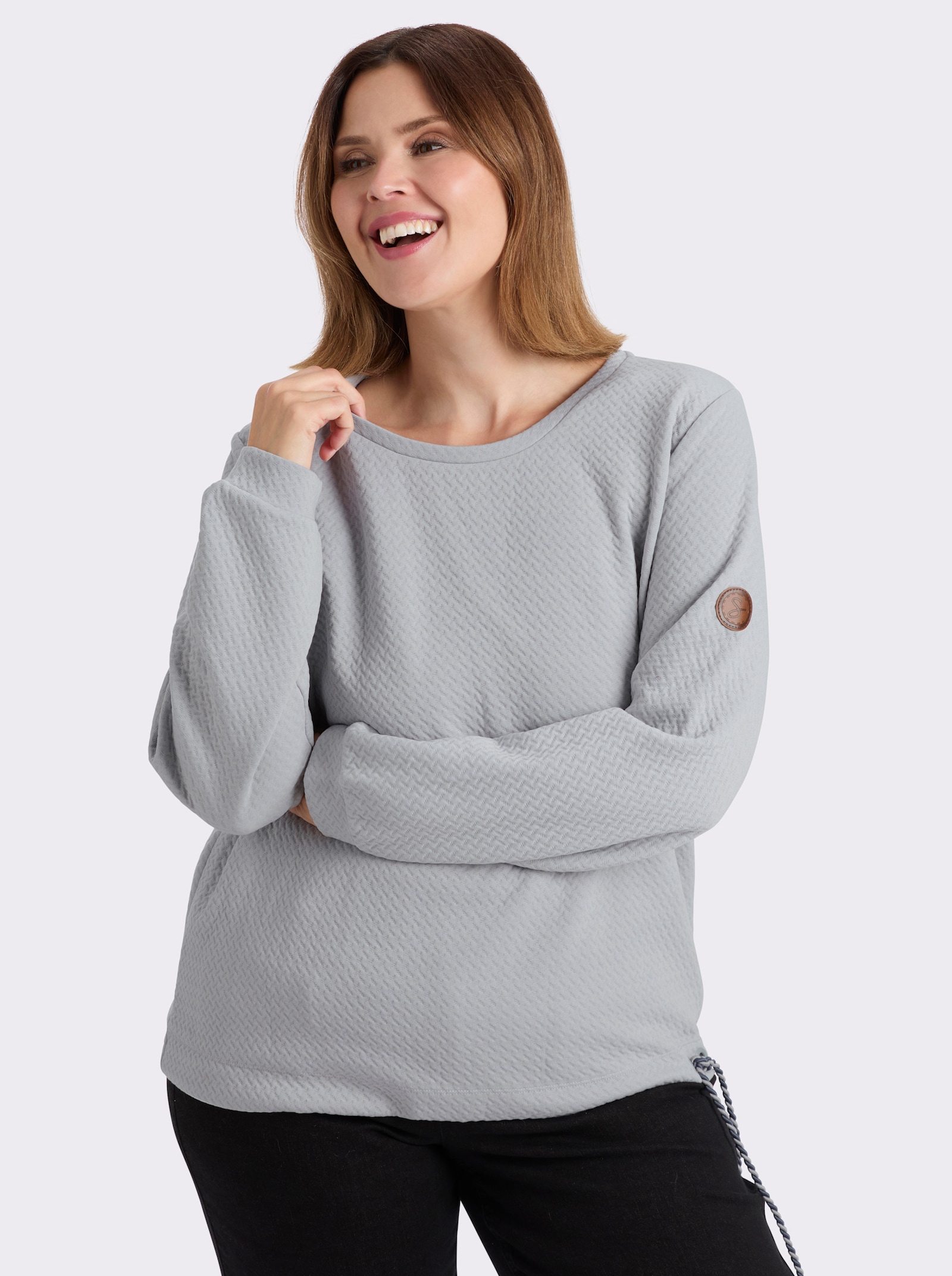 sheego Sweatshirt in strukturierter Optik - hellgrau