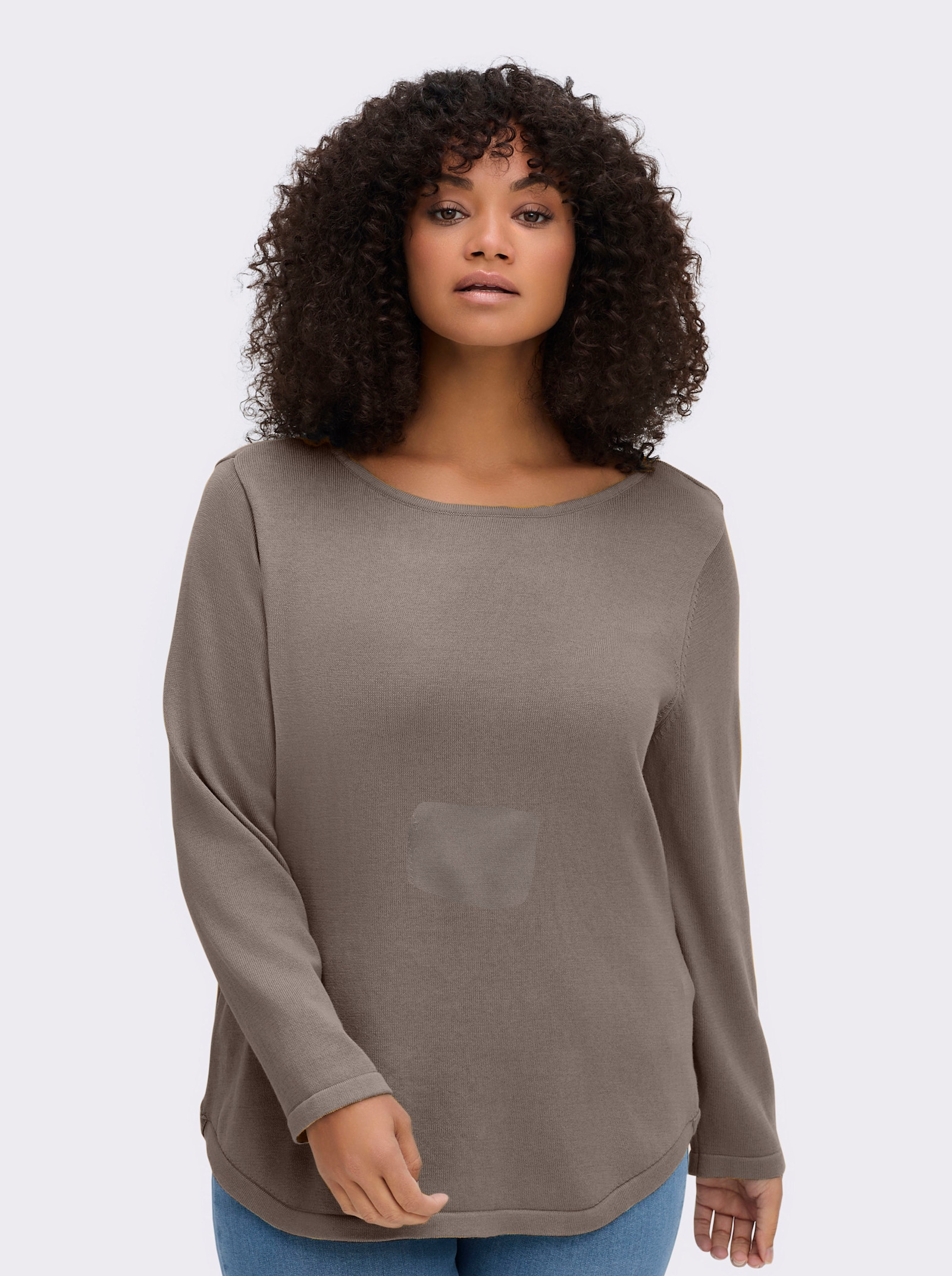 Rundhalspullover mit U-Boot-Ausschnitt - taupe