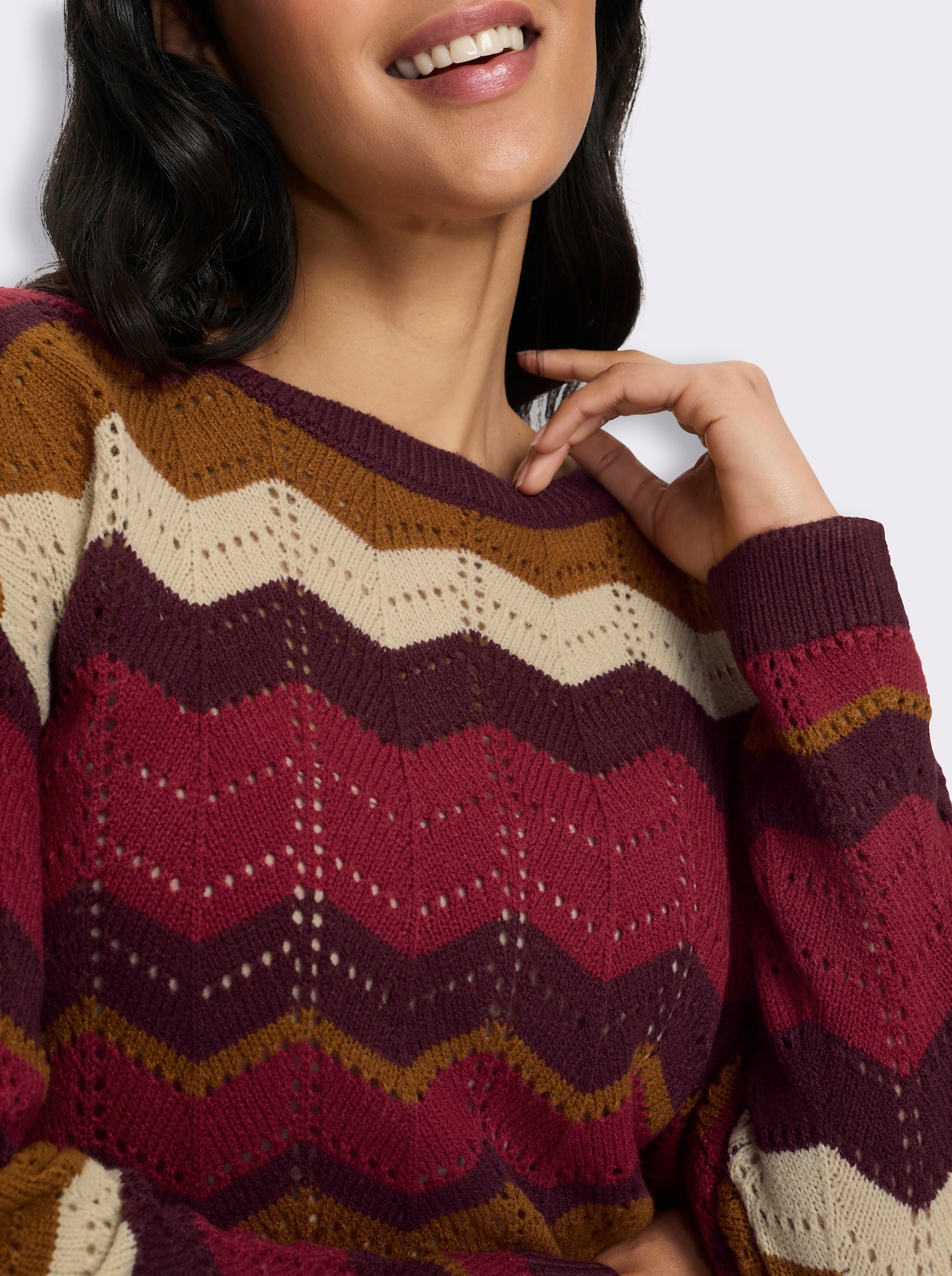 Ajourpullover im Zickzack-Muster - kirsche-sand-gemustert