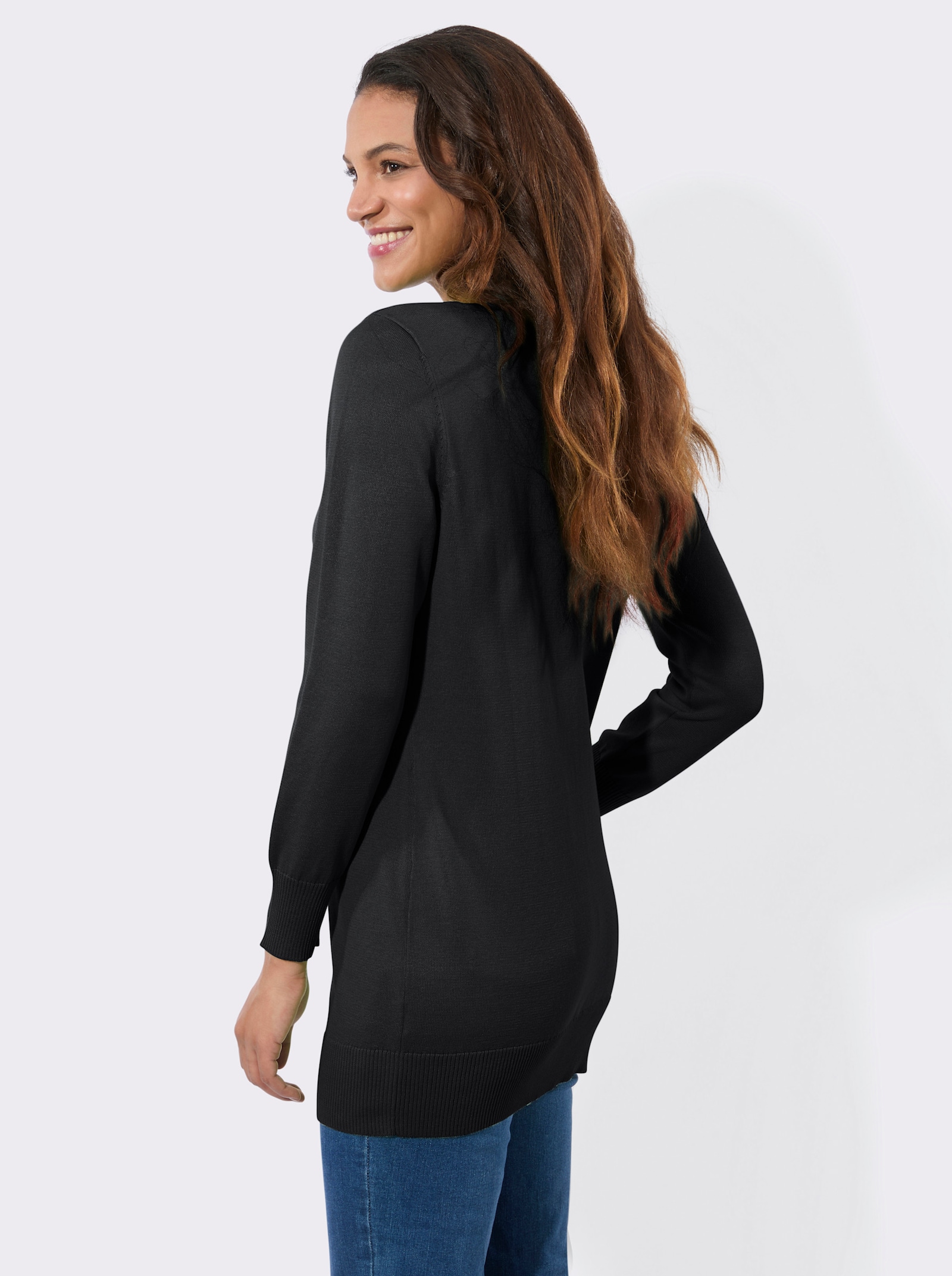 Longpullover in Feinstrick-Qualität - schwarz