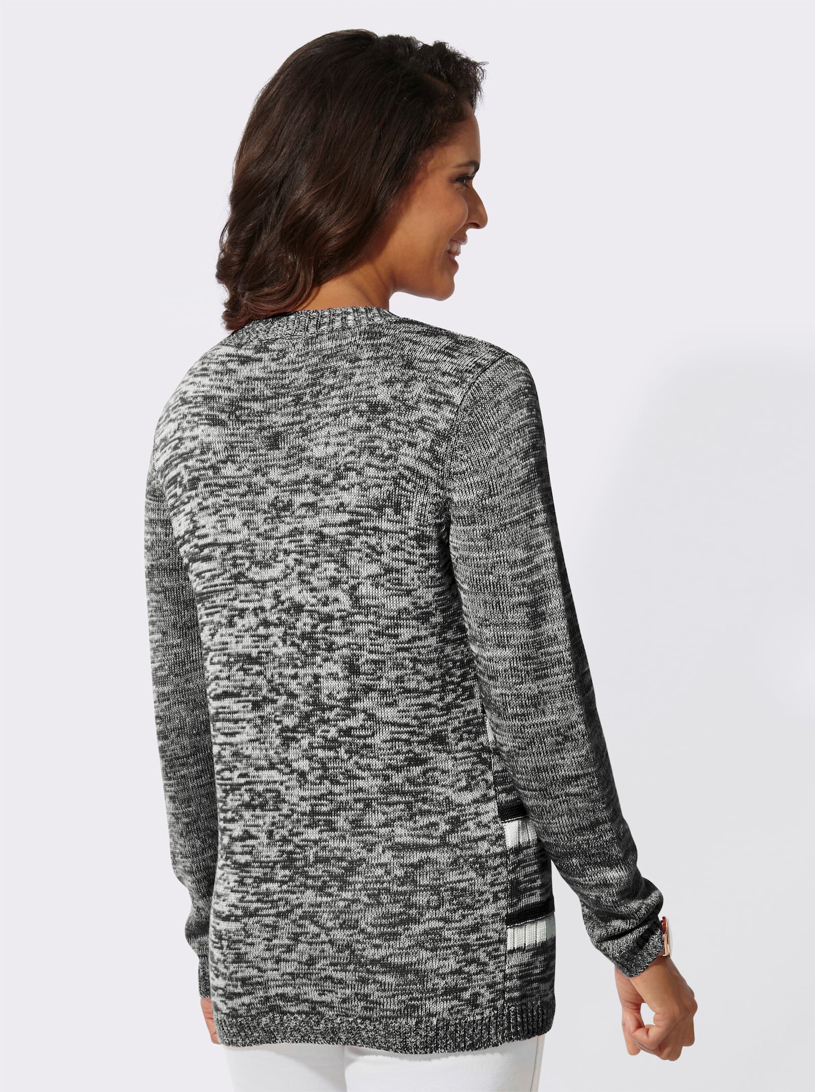 Pull à manches longues avec motif à rayures - noir-blanc à motifs