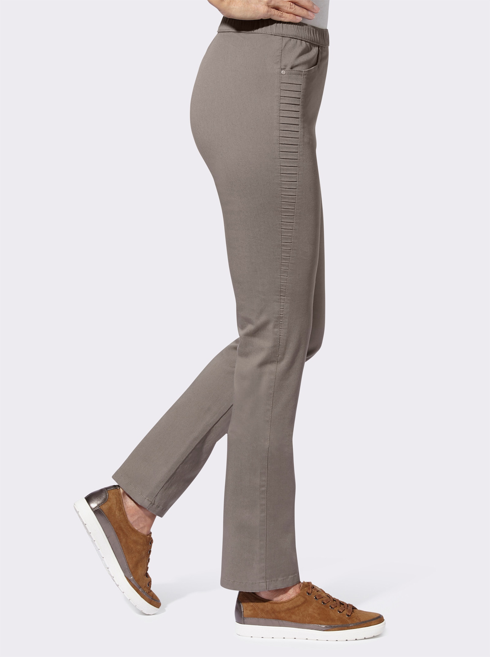 Comfortjeans met inzet opzij - taupe