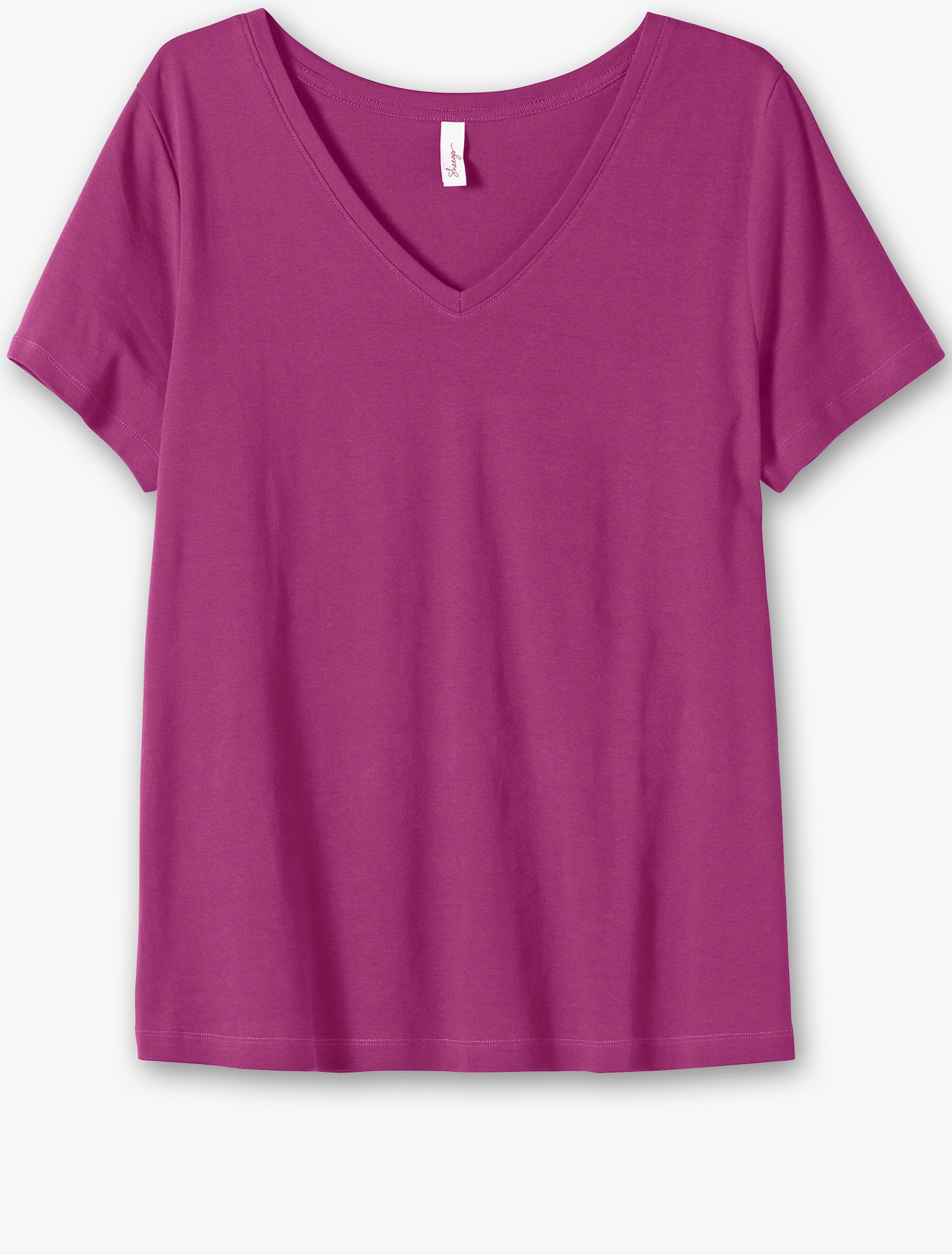 sheego T-shirt met V-hals, ribmateriaal - magenta