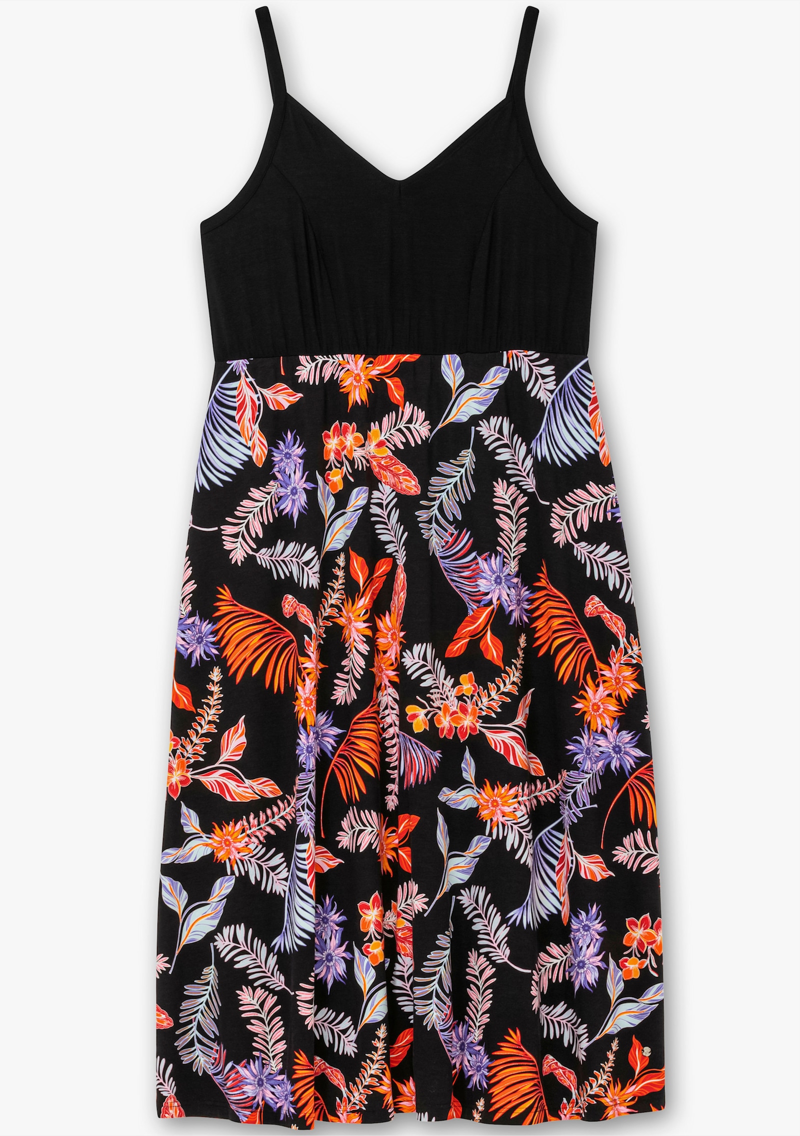 sheego Sommerkleid mit Blumenprint, in Midilänge - schwarz bedruckt