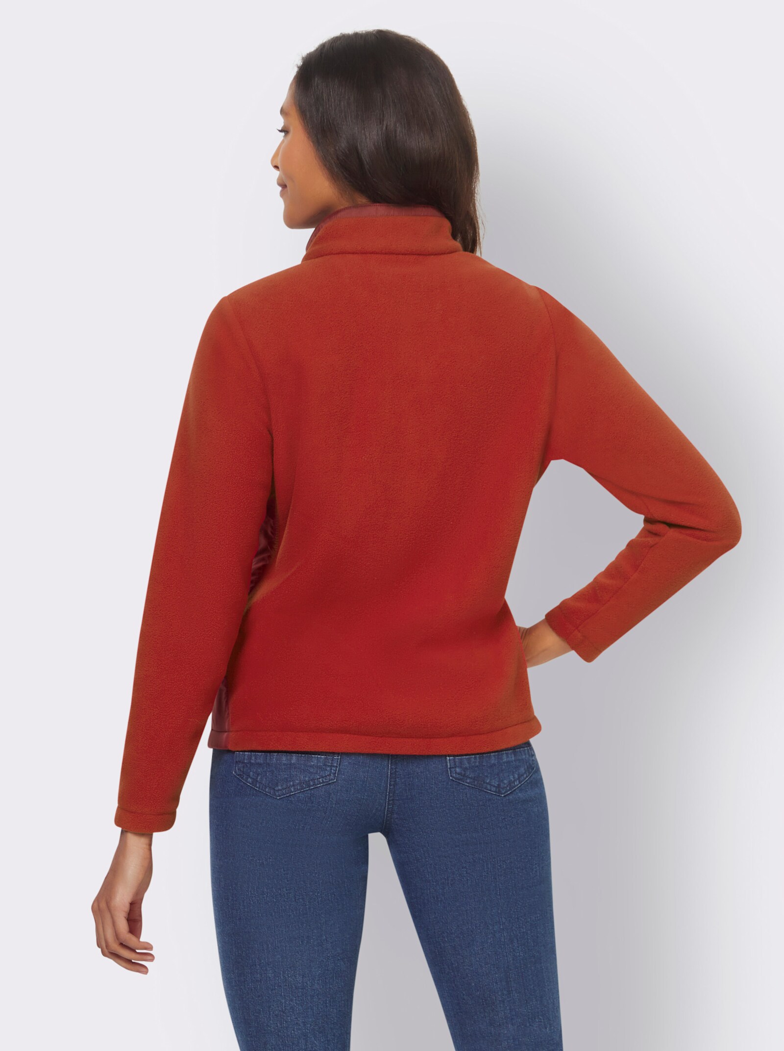 heine Fleecejacke mit Web-Besatz - kirsche