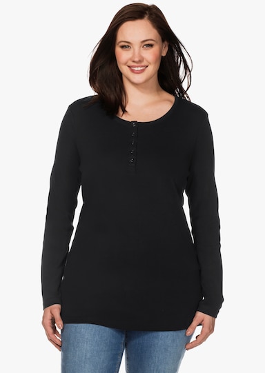 sheego Langarmshirt mit Knopfleiste, Rippqualität - schwarz