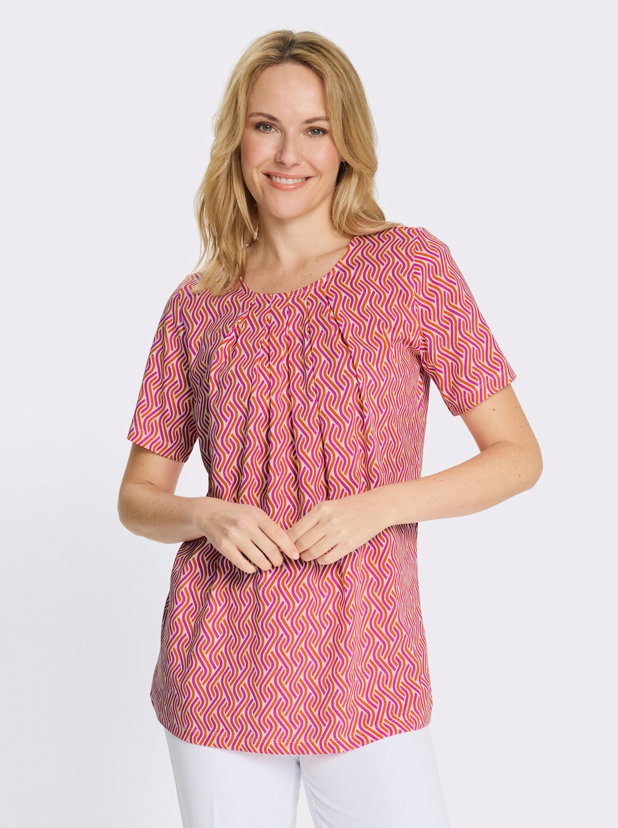 Longshirt in A-Linie - fuchsia-orange-bedruckt