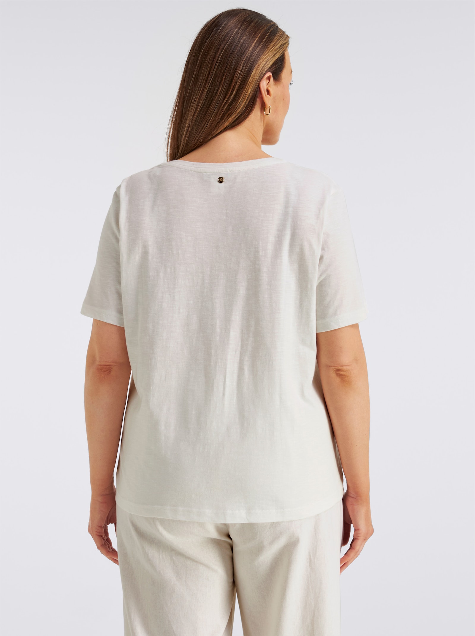 sheego Shirt met ronde hals en abstracte print voor - ecru