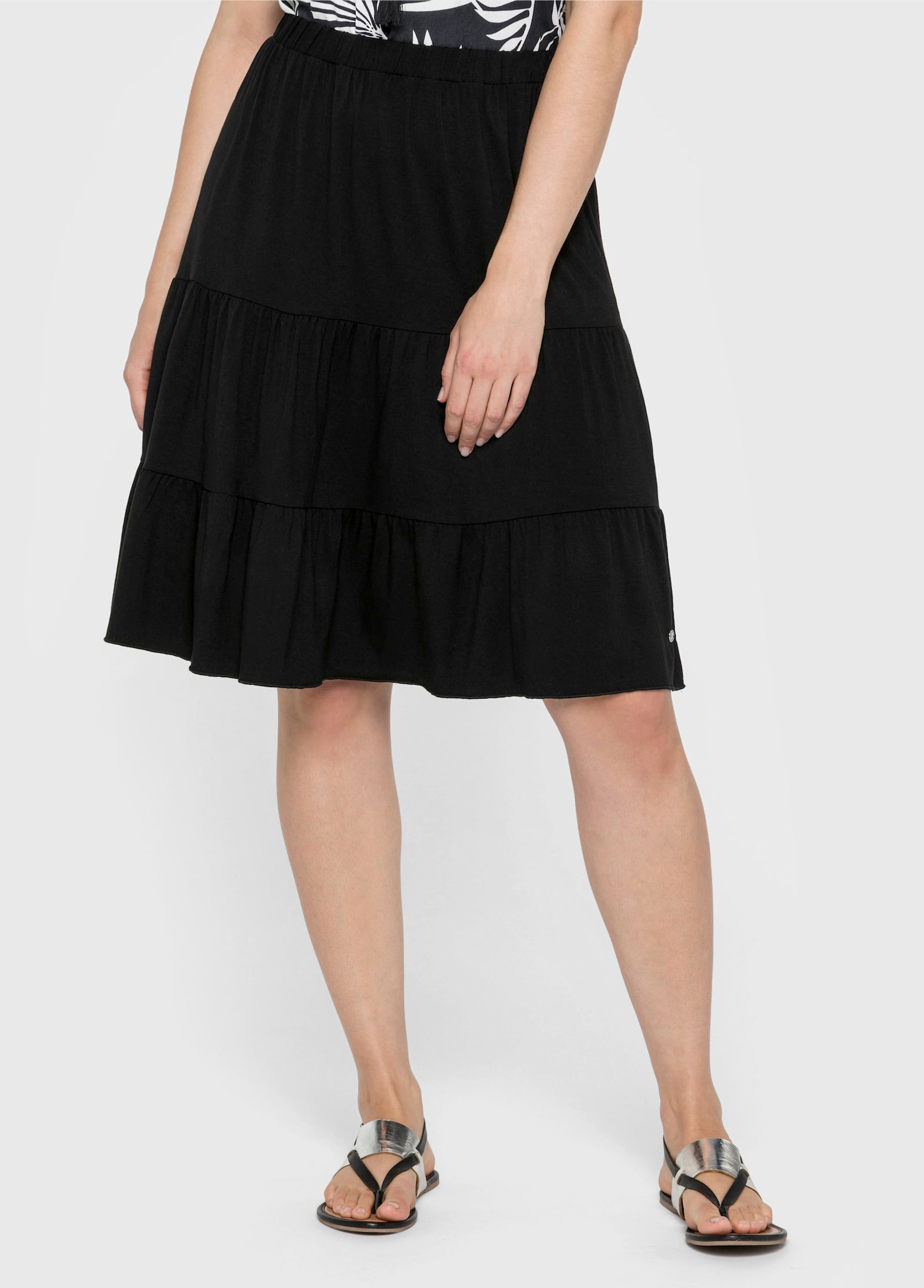 sheego Volantrock mit Gummibund - schwarz