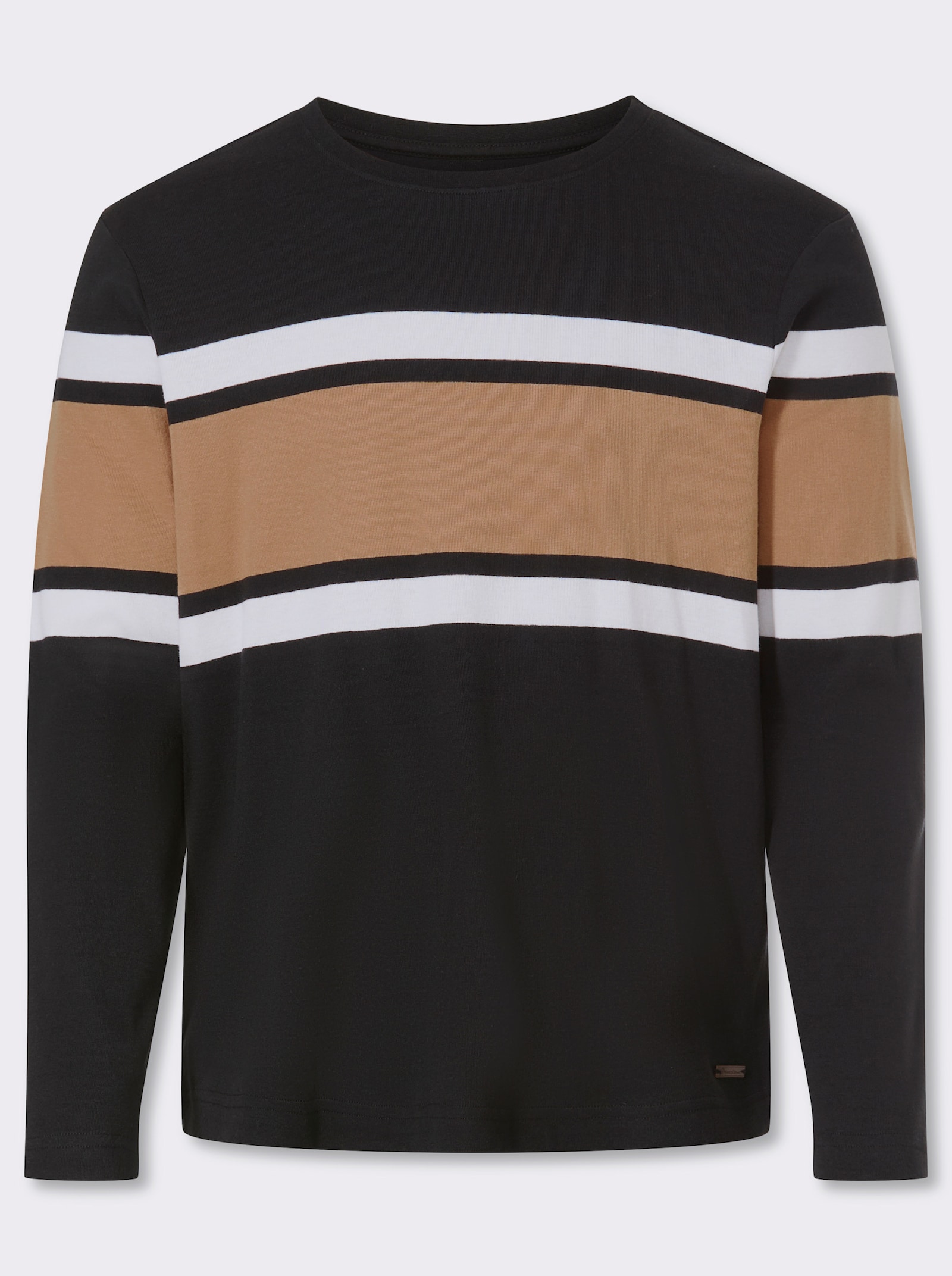 Marco Donati Langarmshirt in Ripp-Optik, garngefärbt - schwarz-camel