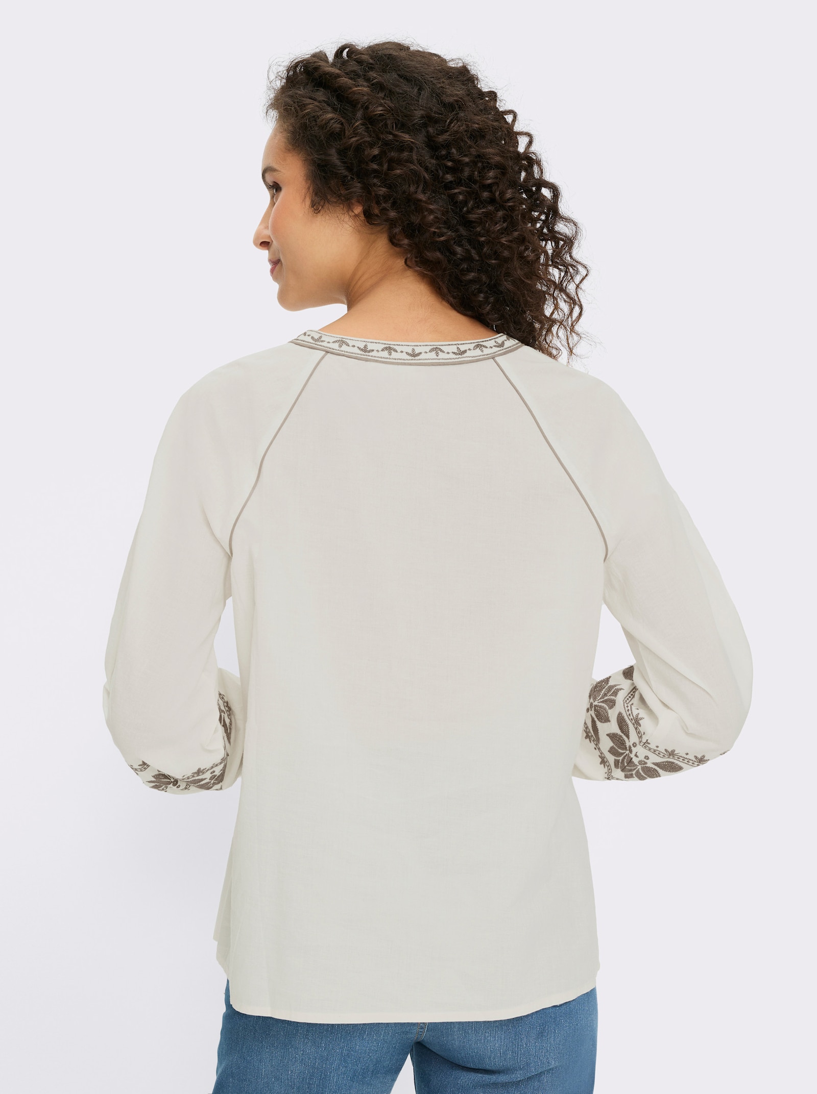 heine Langarm-Bluse mit Ballonärmeln - champagner-dunkeltaupe-gemustert